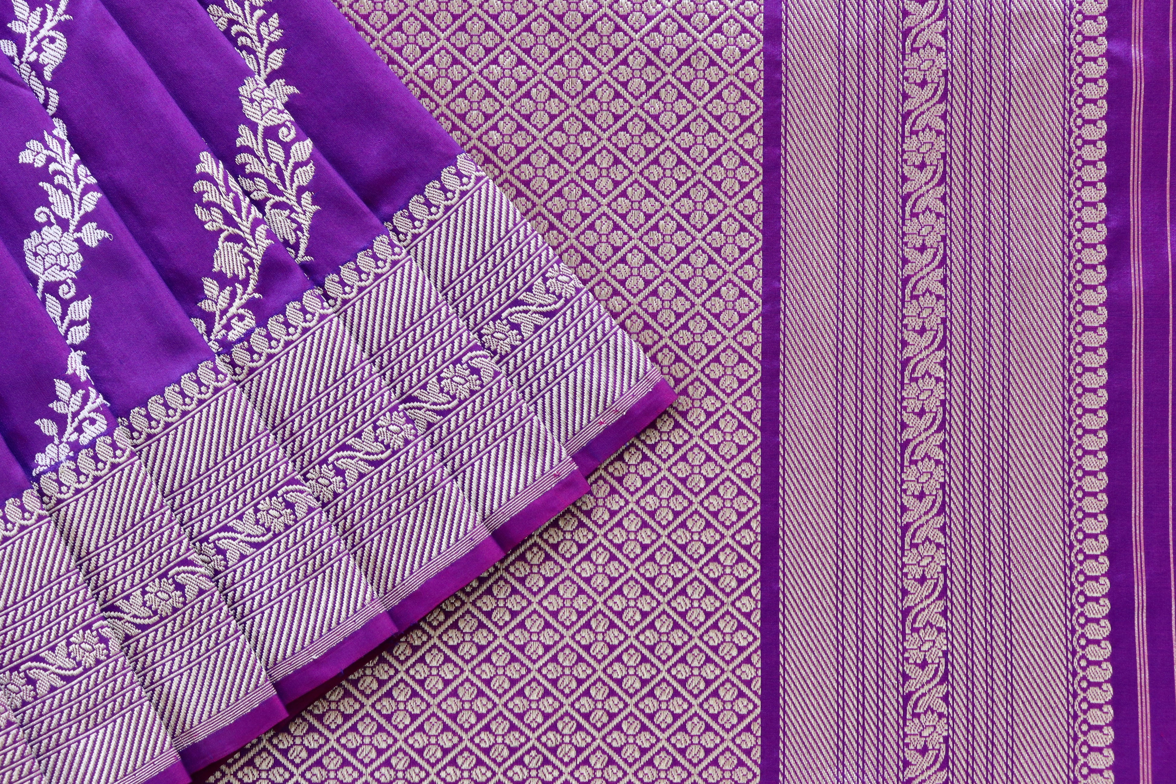 Purple Aada Jangla Pure Katan Silk Banarasi Saree