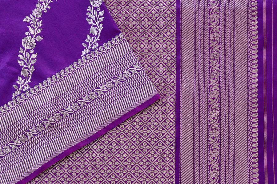 Purple Aada Jangla Pure Katan Silk Banarsi Saree