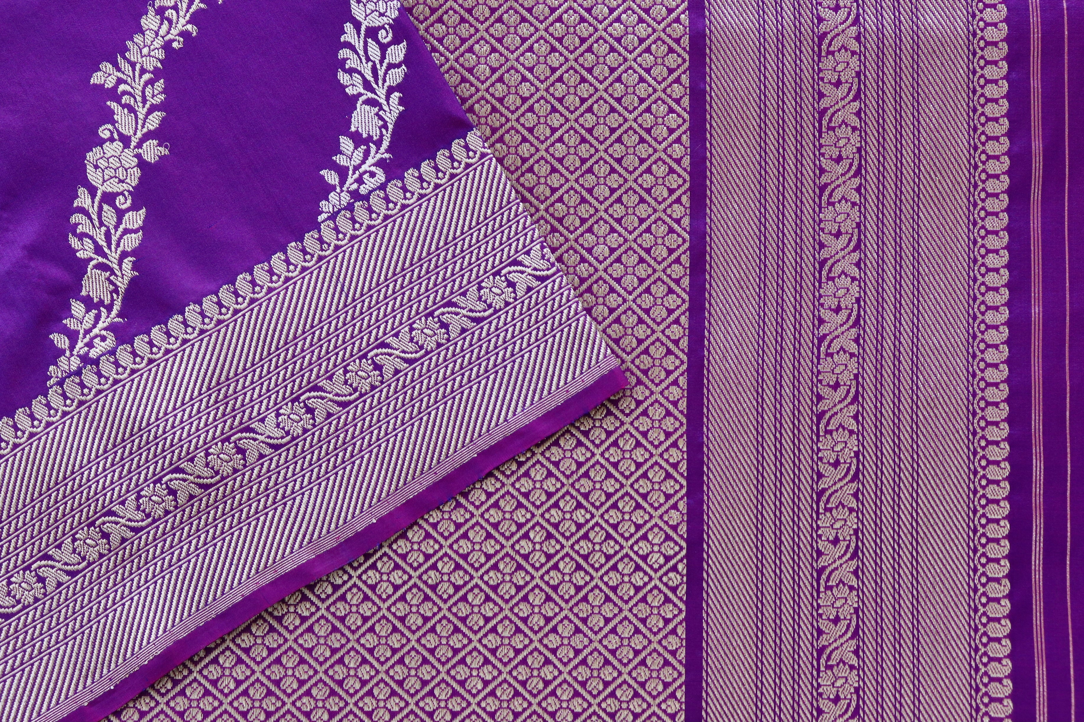 Purple Aada Jangla Pure Katan Silk Banarasi Saree