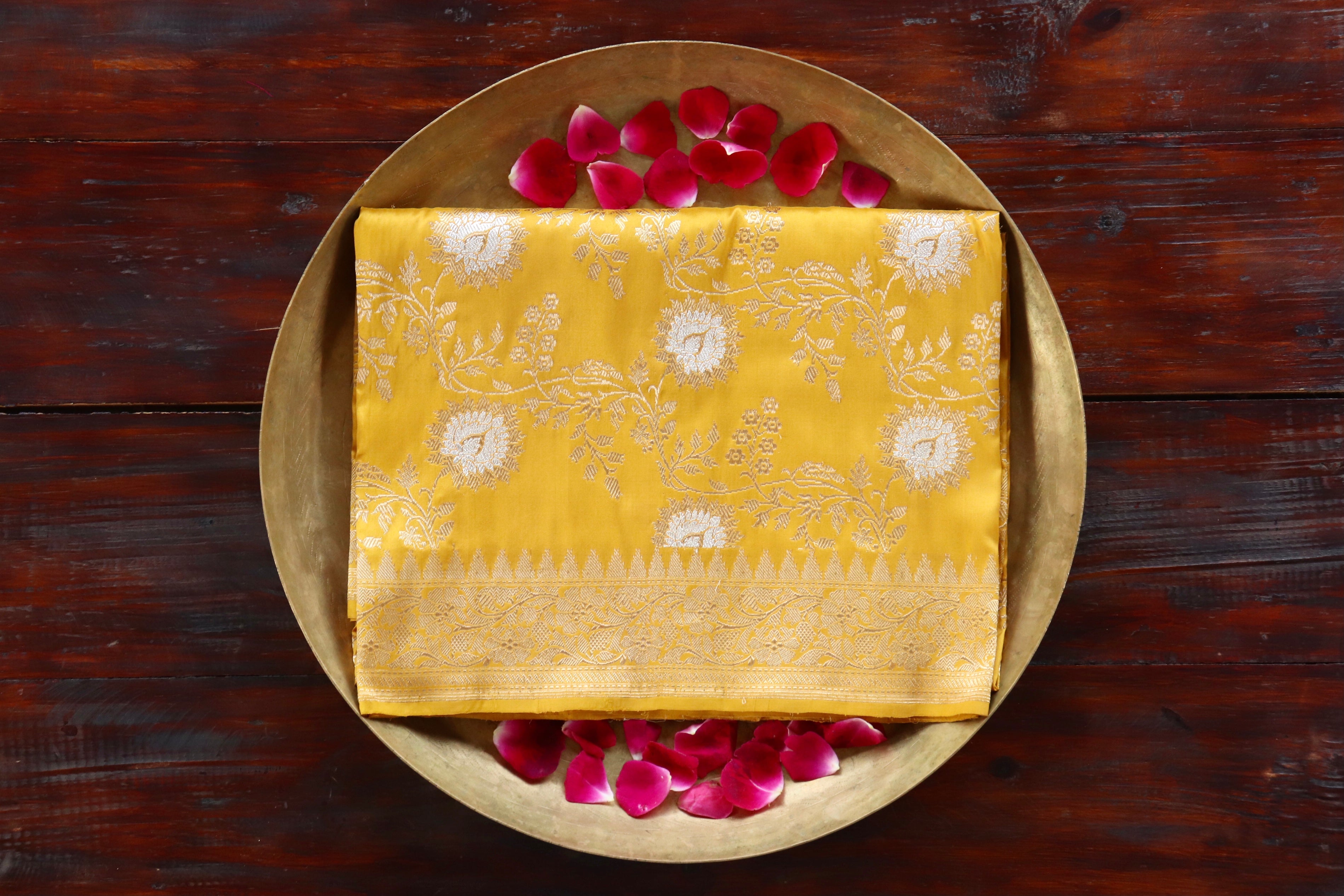 Yellow Jangla Pure Silk Handloom Banarasi Dupatta