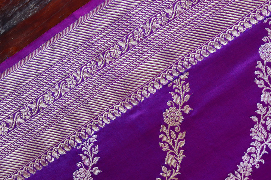 Purple Aada Jangla Pure Katan Silk Banarsi Saree
