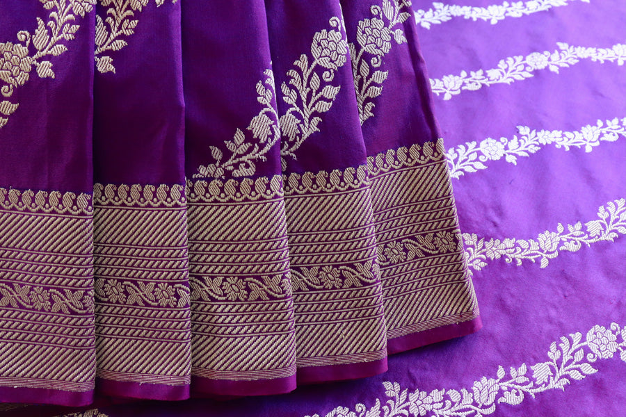 Purple Aada Jangla Pure Katan Silk Banarsi Saree