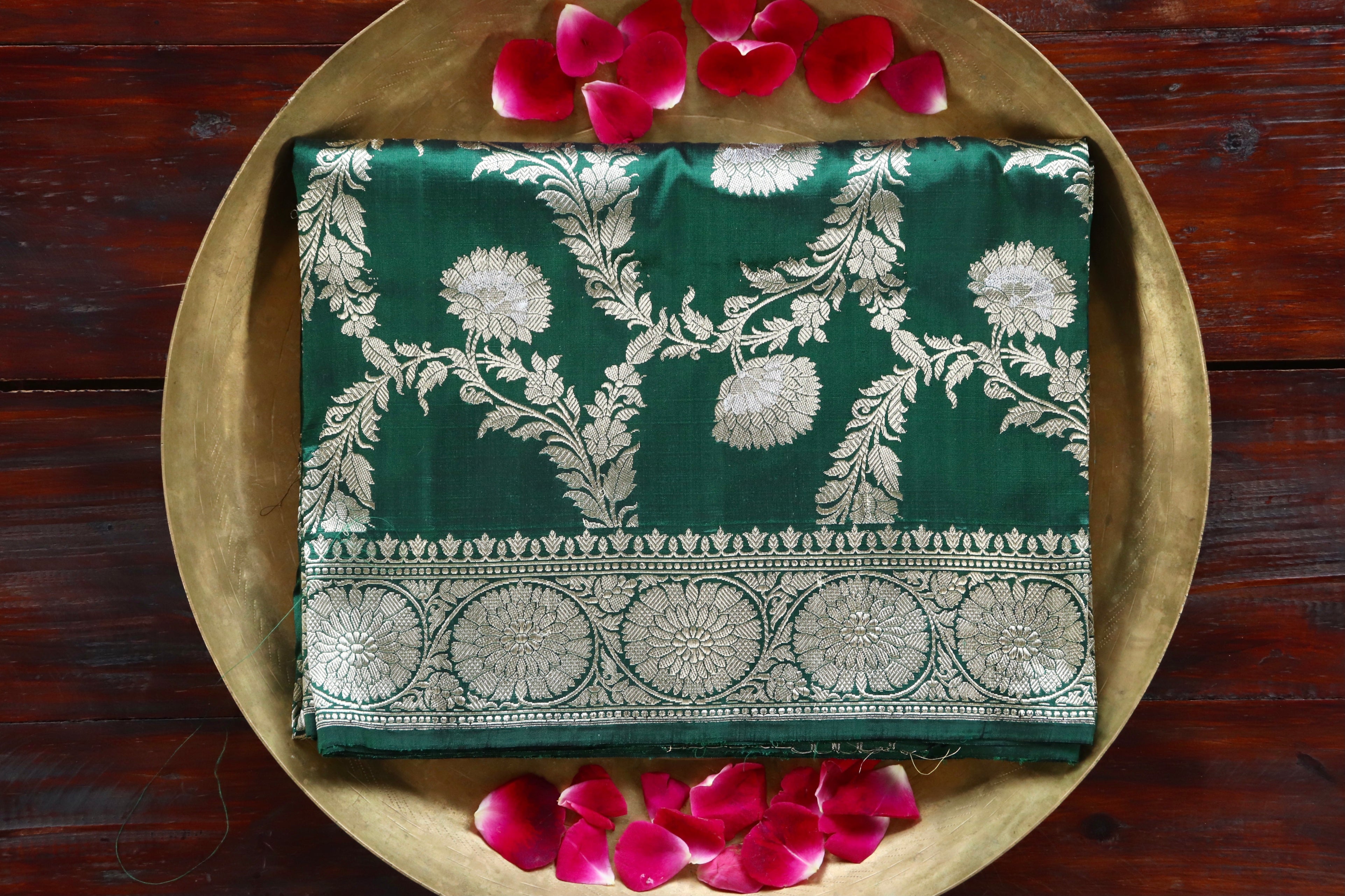 Forest Green Jangla Pure Silk Handloom Banarasi Dupatta