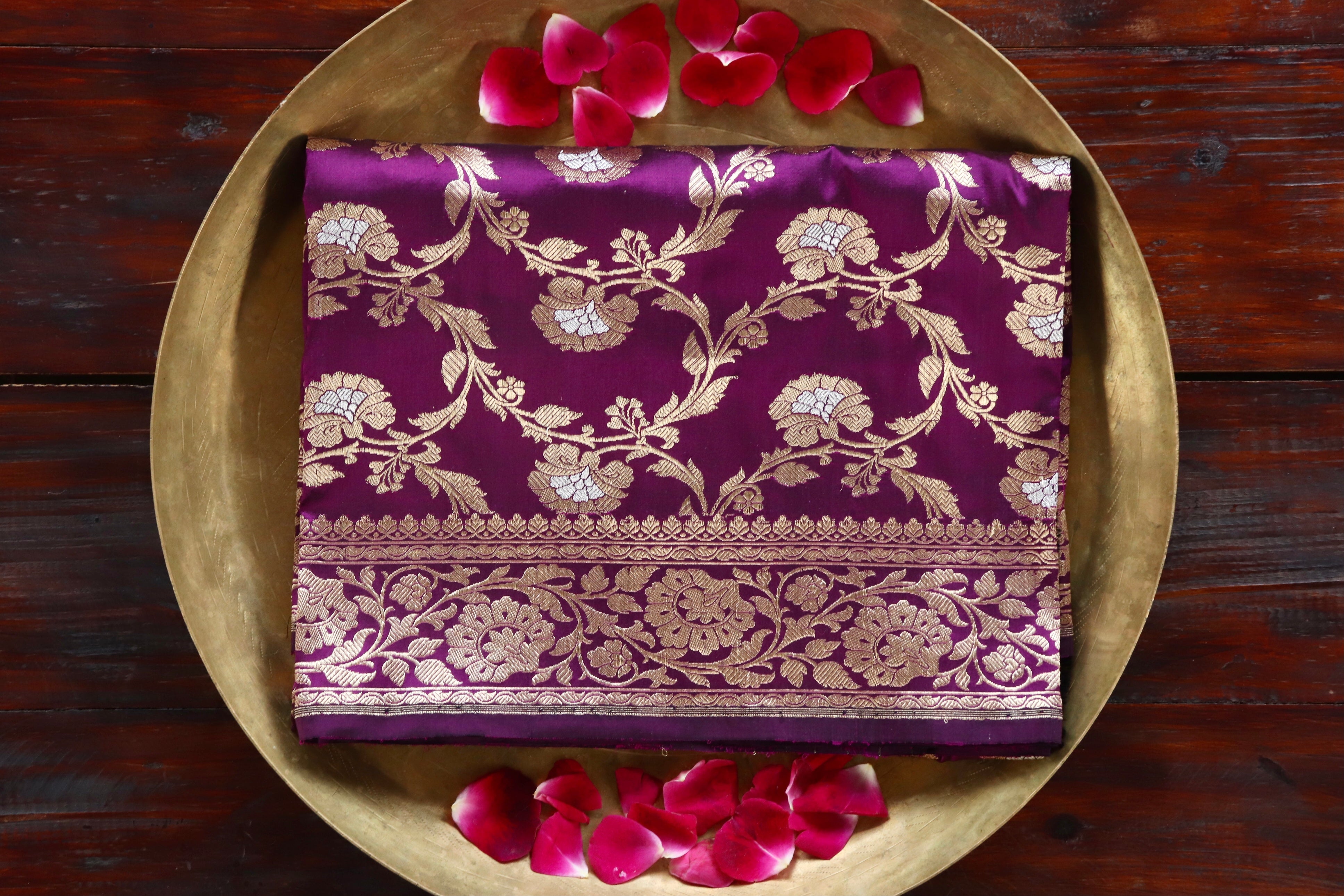 Aubergine Jangla Pure Silk Handloom Banarasi Dupatta