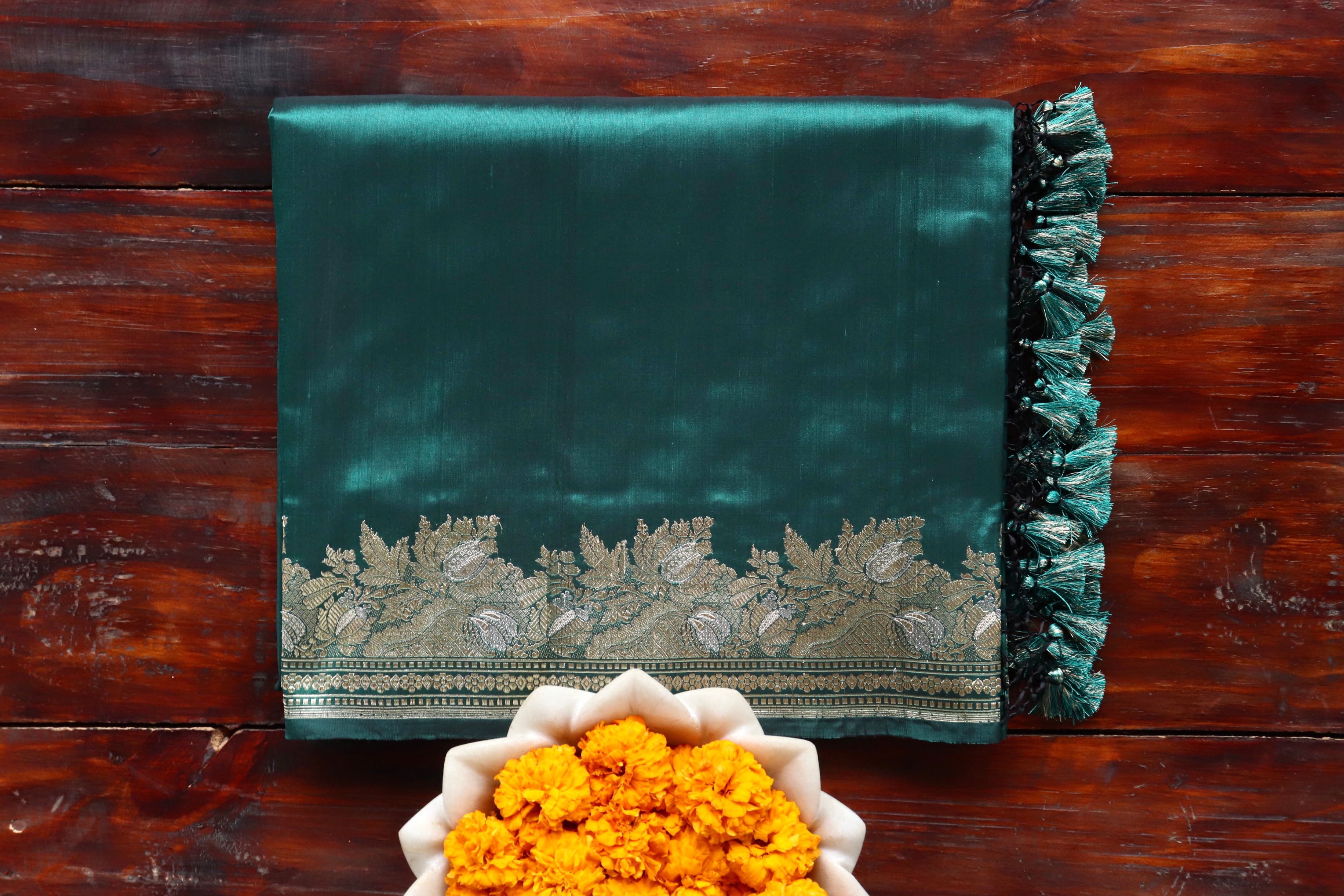 Bottle Green Sona Rupa Pure Silk Handloom Banarasi Saree