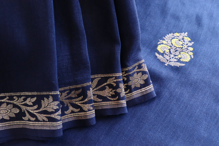 Navy Kadhua Motif Munga Silk Handloom Saree