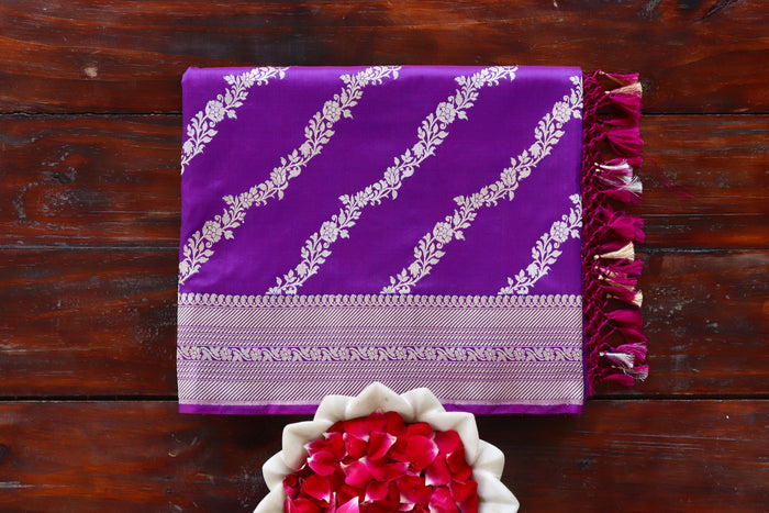 Purple Aada Jangla Pure Katan Silk Banarasi Saree