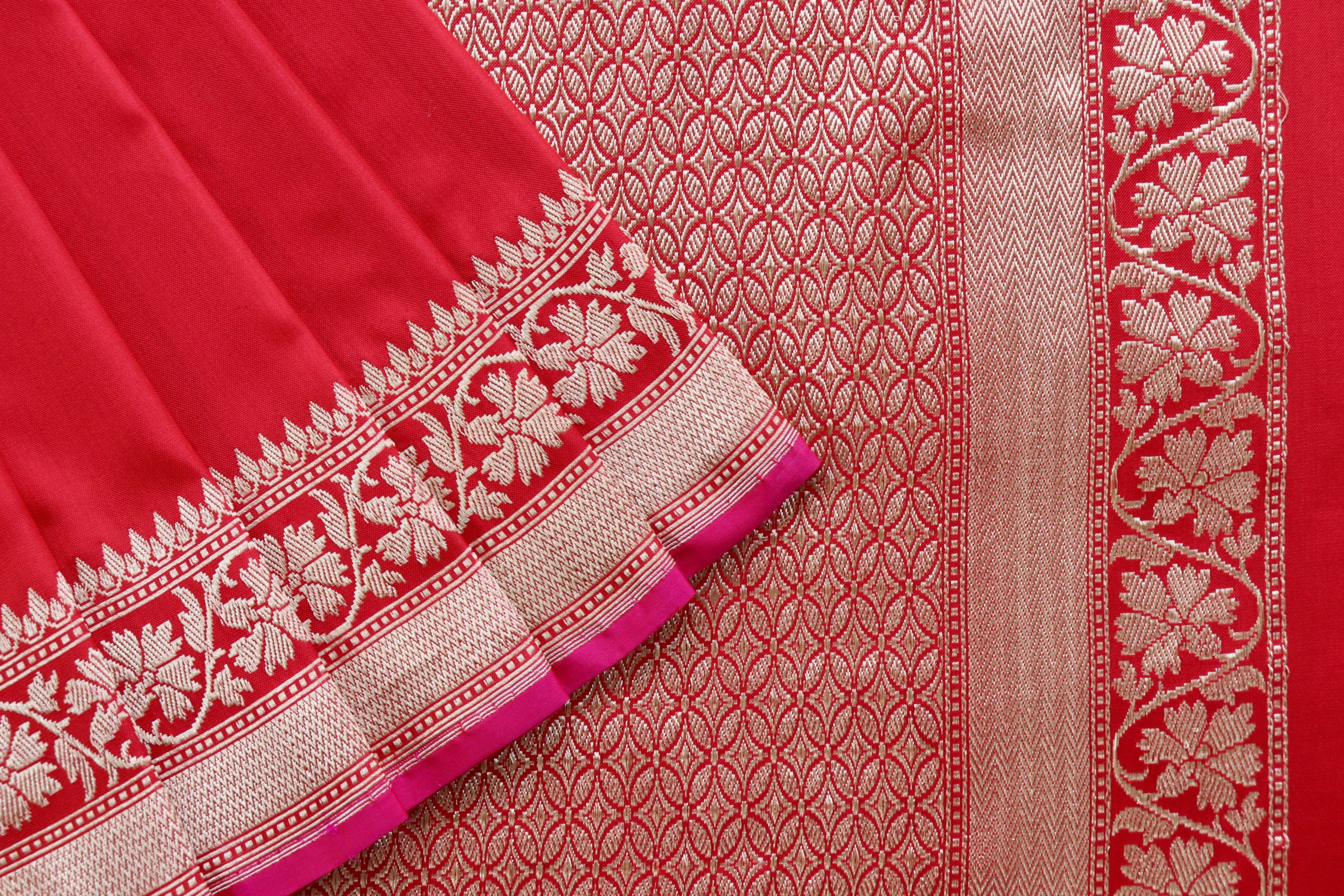 Red Guldasta Motif Pure Kora Silk Handloom Saree