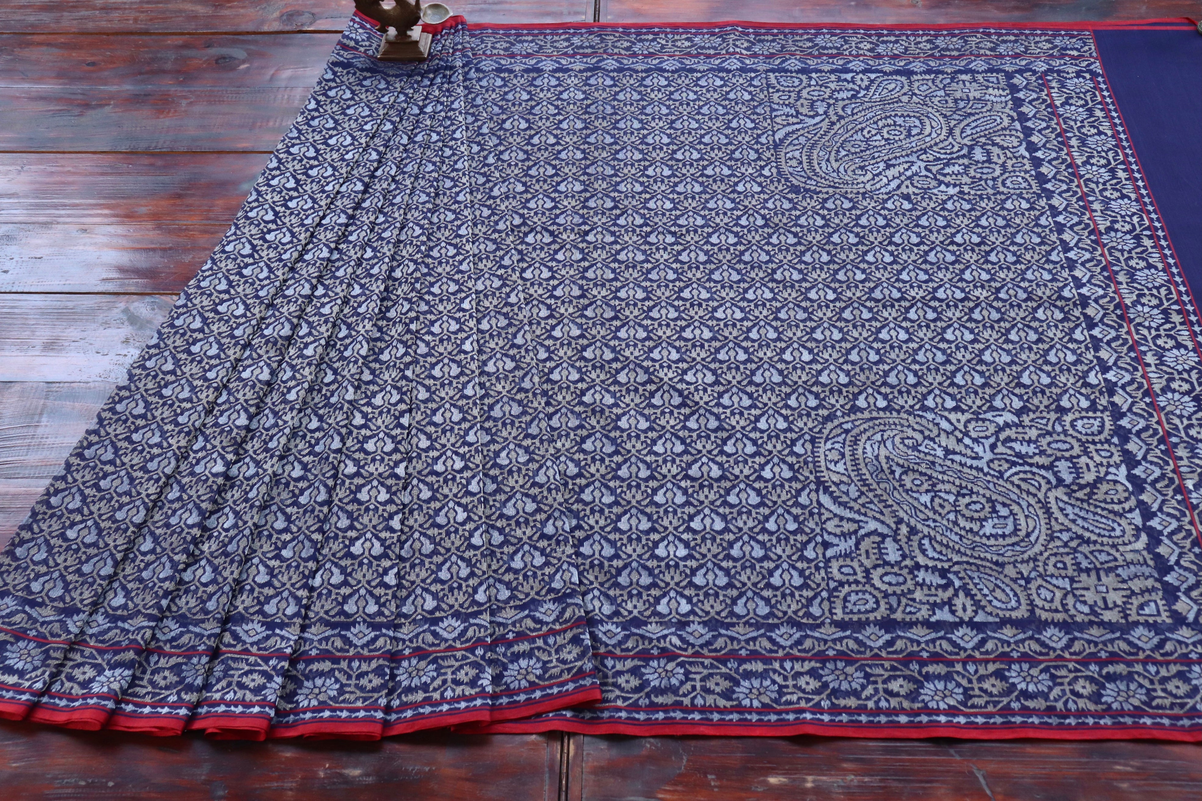 Neelambari Pure Zari Handwoven Banarasi Cotton Saree