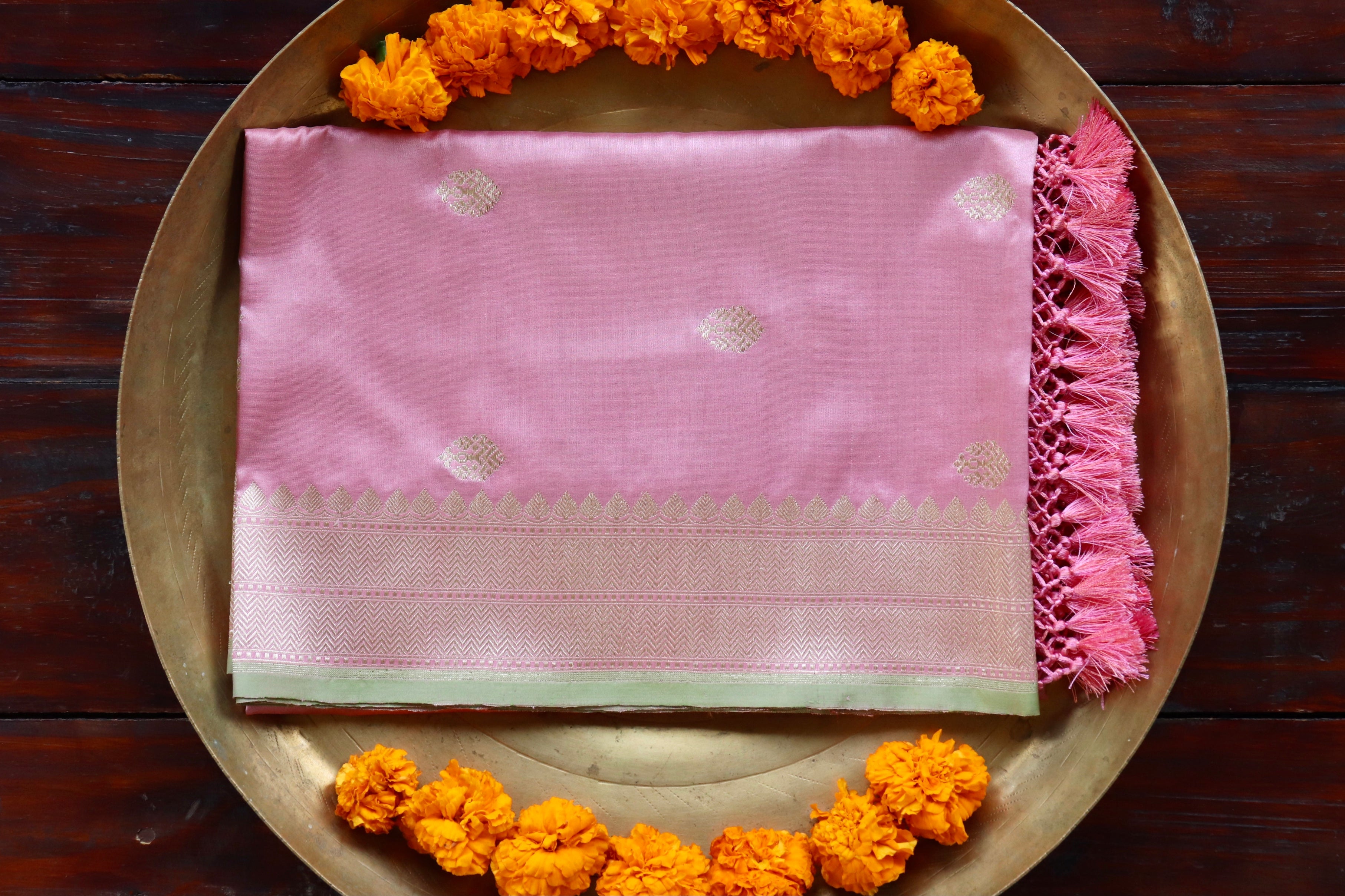 Blush Pink Motif Pure Silk Handloom Banarasi Dupatta