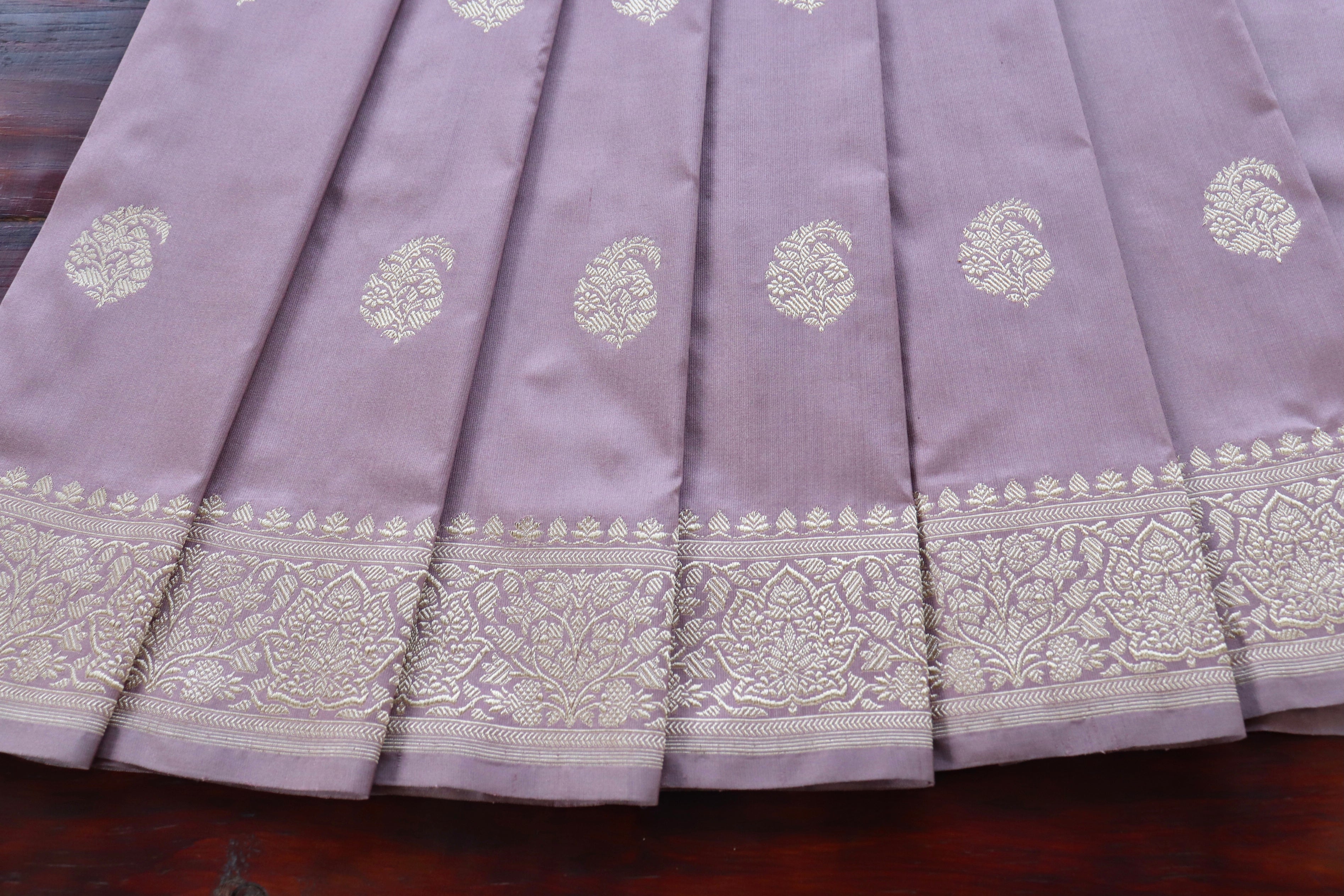 Pale Lilac Kairy Motif Pure Silk Handloom Banarasi Saree