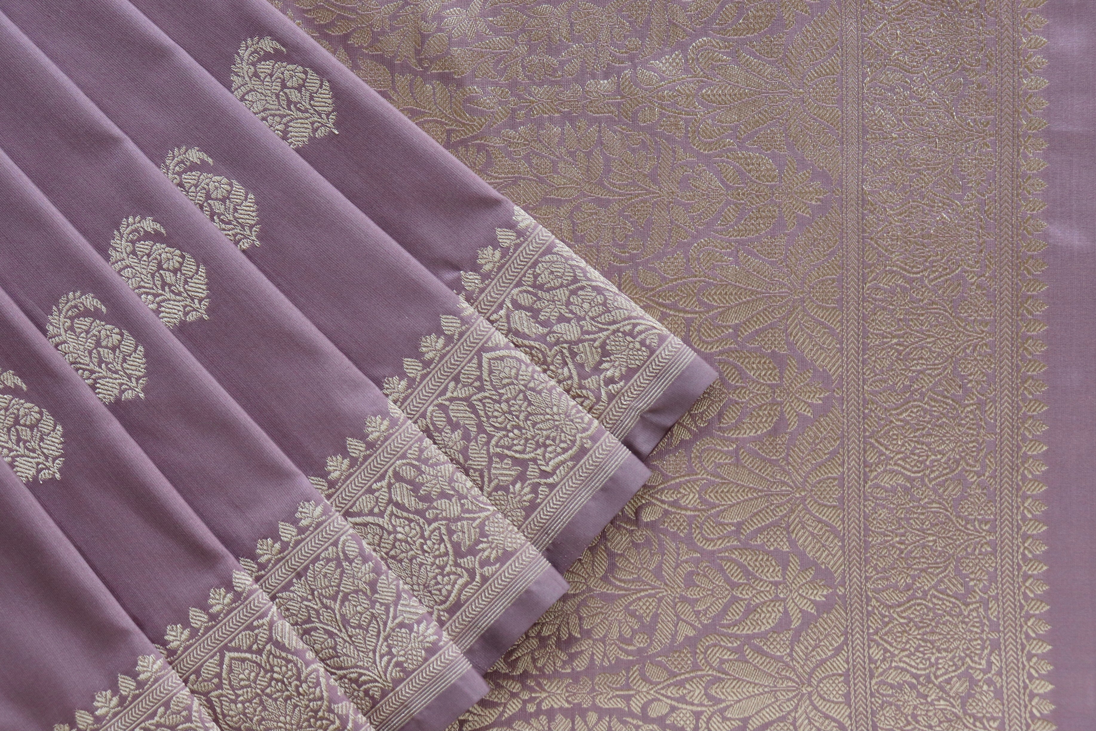 Pale Lilac Kairy Motif Pure Silk Handloom Banarasi Saree