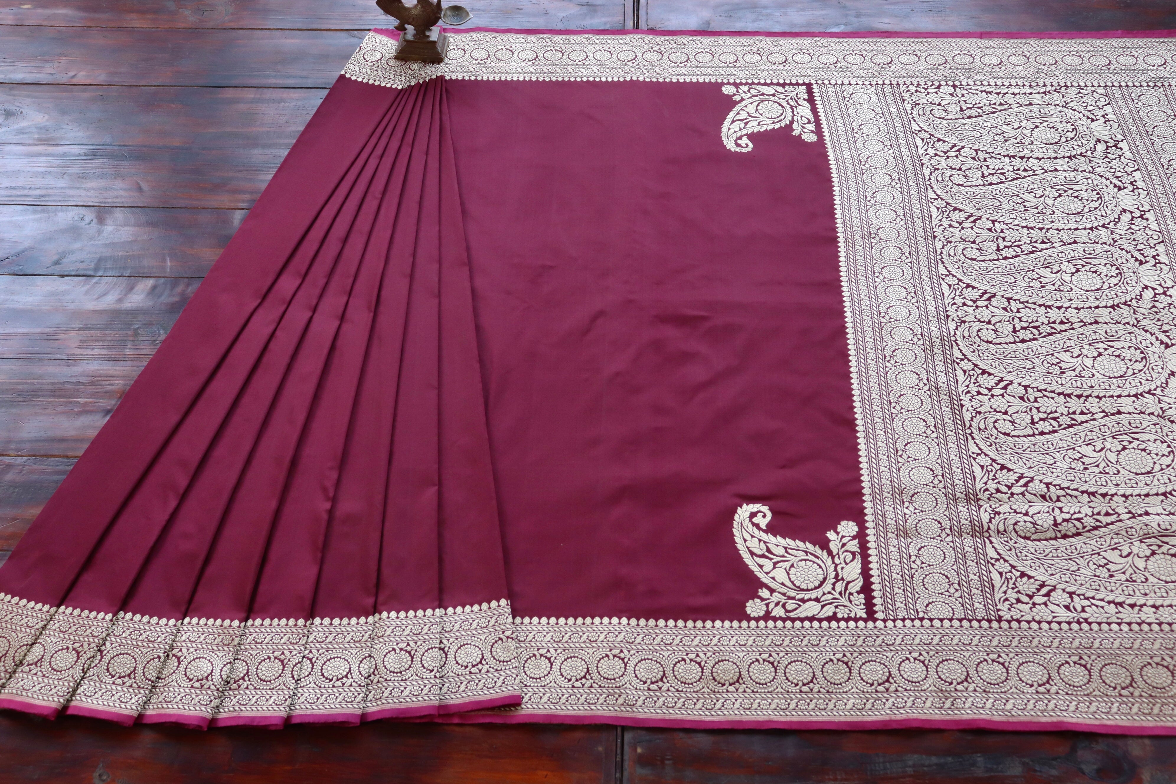 Burgundy Kuniya Kadhua Pure Silk Handloom Banarasi Saree