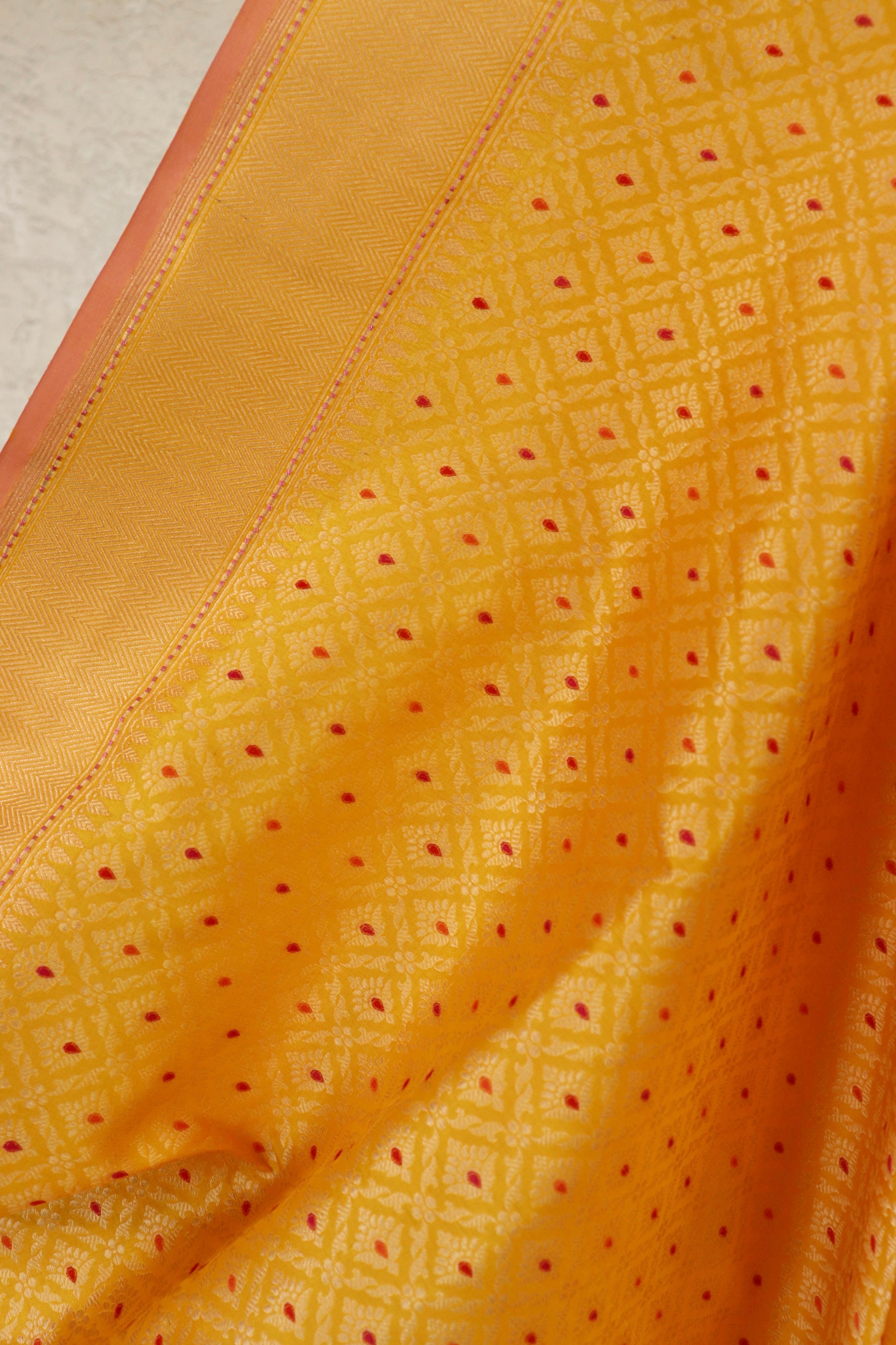 Yellow Meenadar Tanchoi Pure Silk Handloom Banarasi Saree