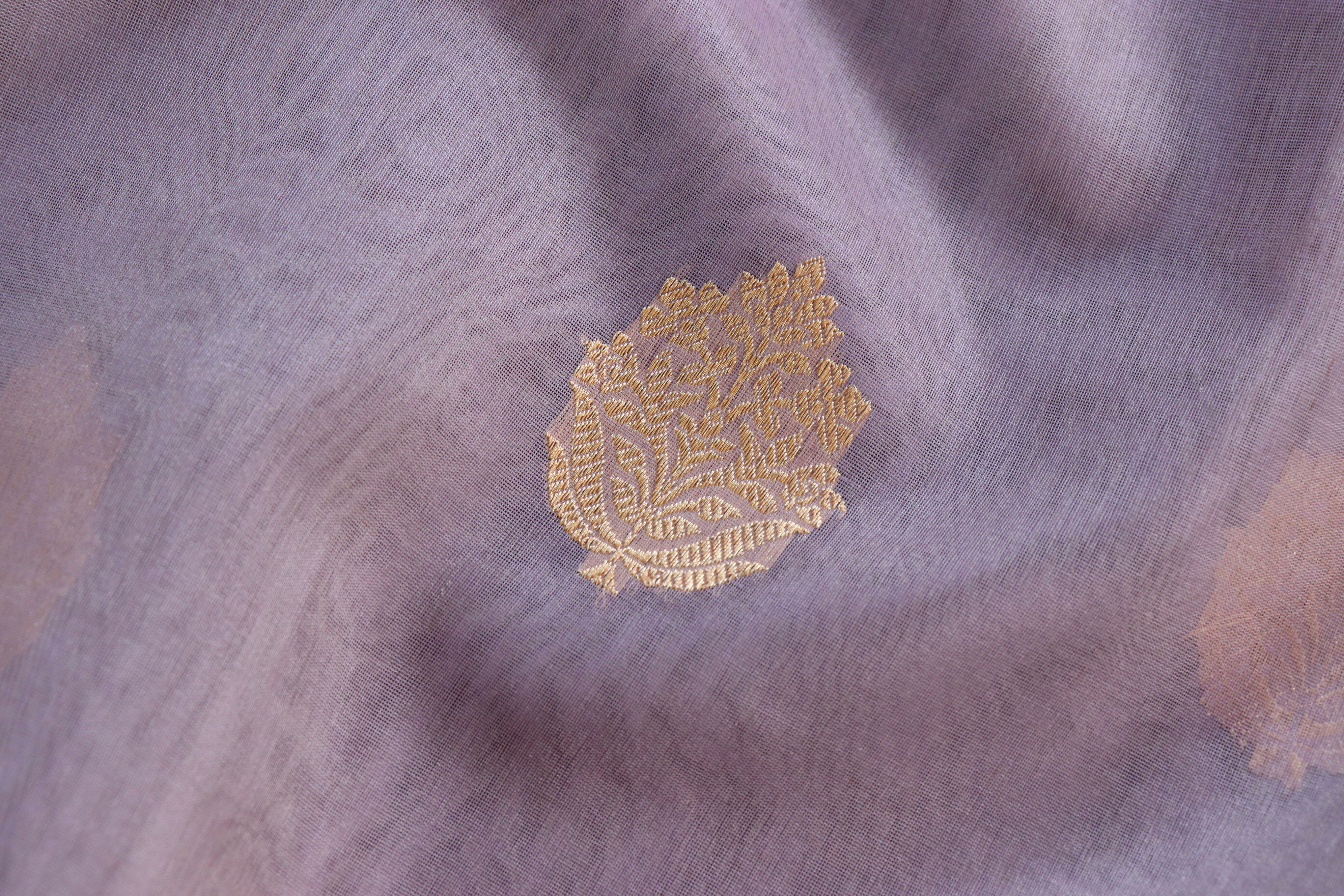 Pale Mauve Parizaat Motif Pure Kora Silk Handloom Saree