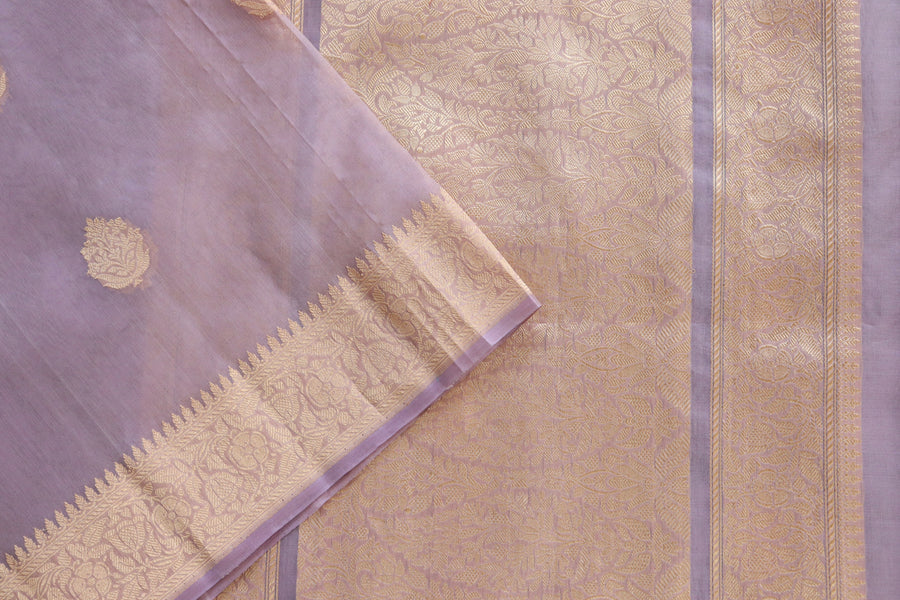 Full drape of Pale Mauve Parizaat pure Kora silk Banarasi saree