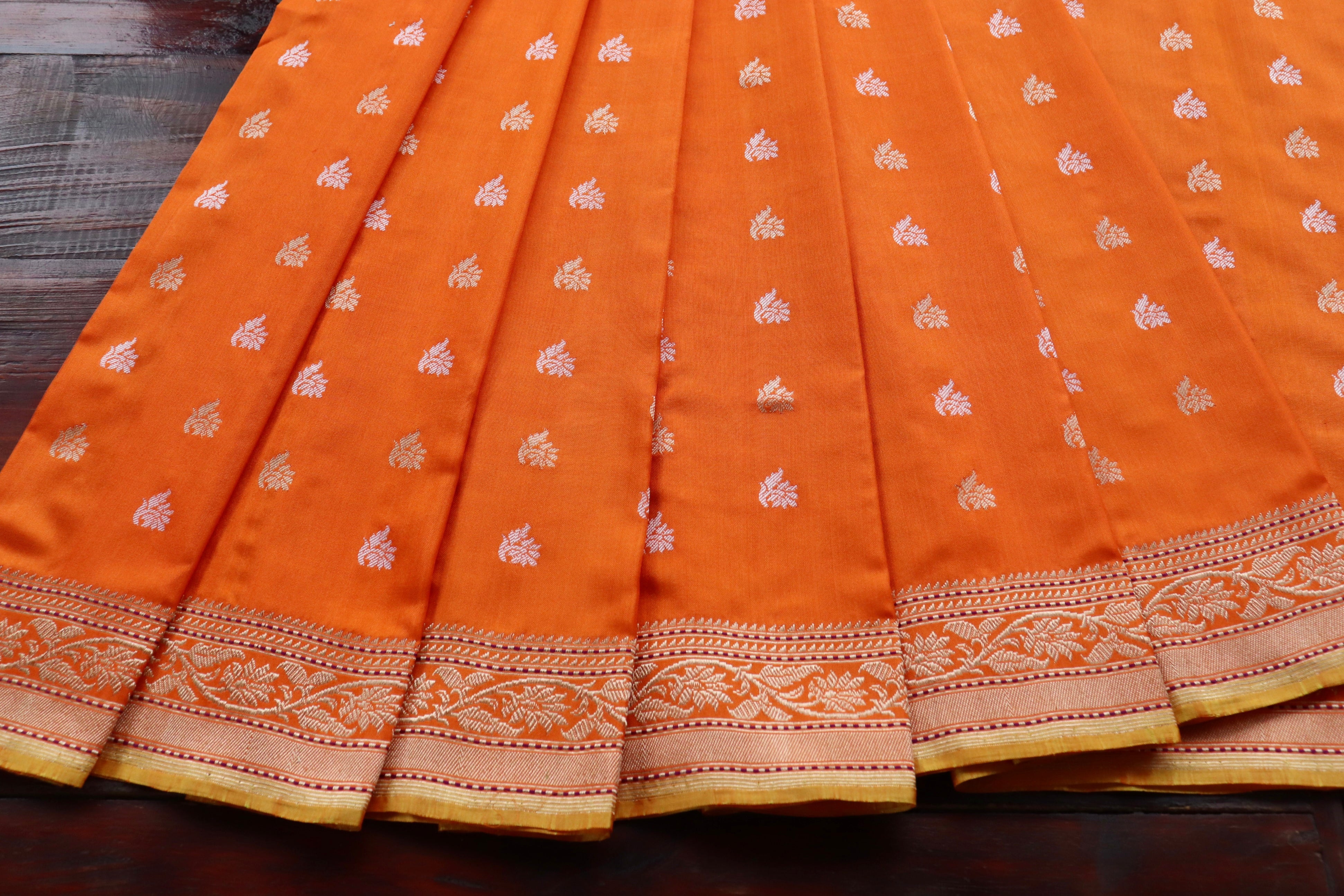 Orange Kadhua Motif Pure Silk Handloom Banarasi Saree