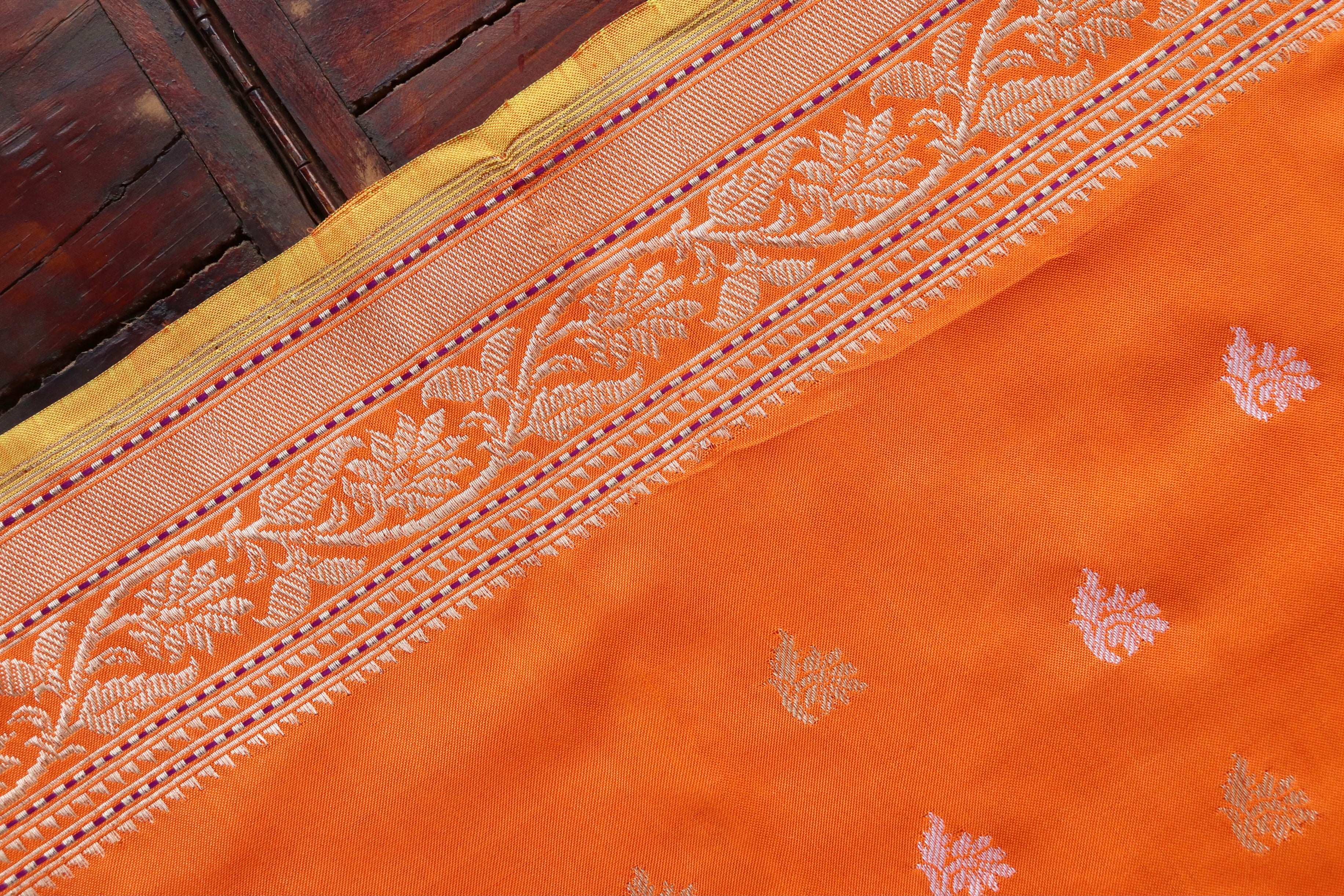 Orange Kadhua Motif Pure Silk Handloom Banarasi Saree