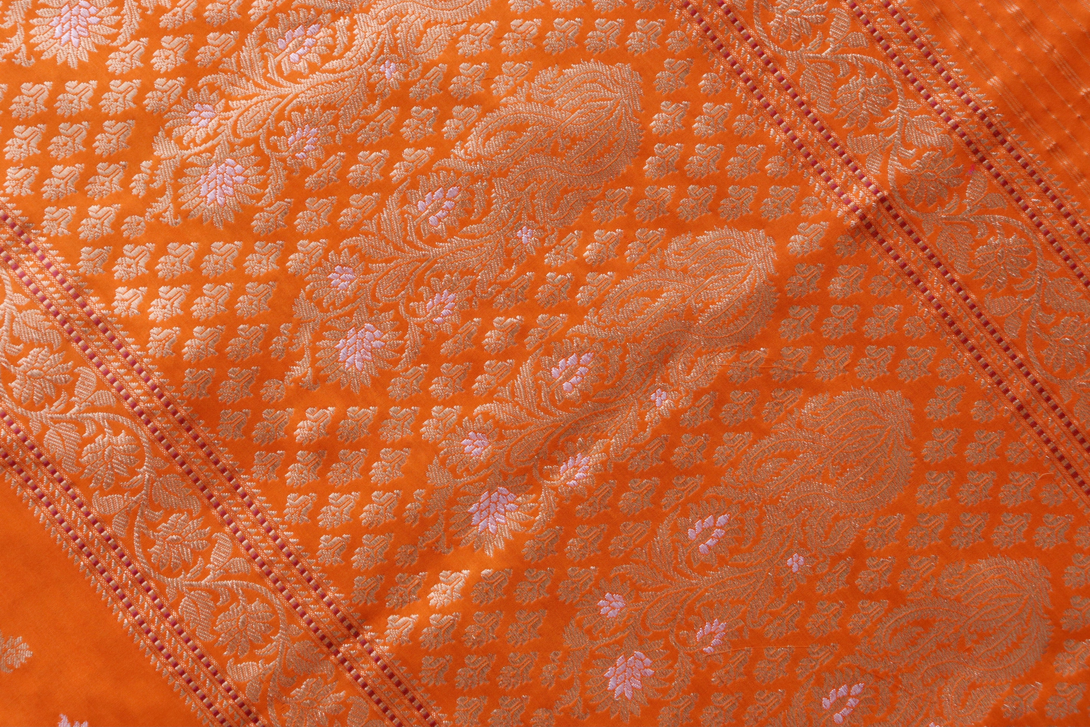 Orange Kadhua Motif Pure Silk Handloom Banarasi Saree