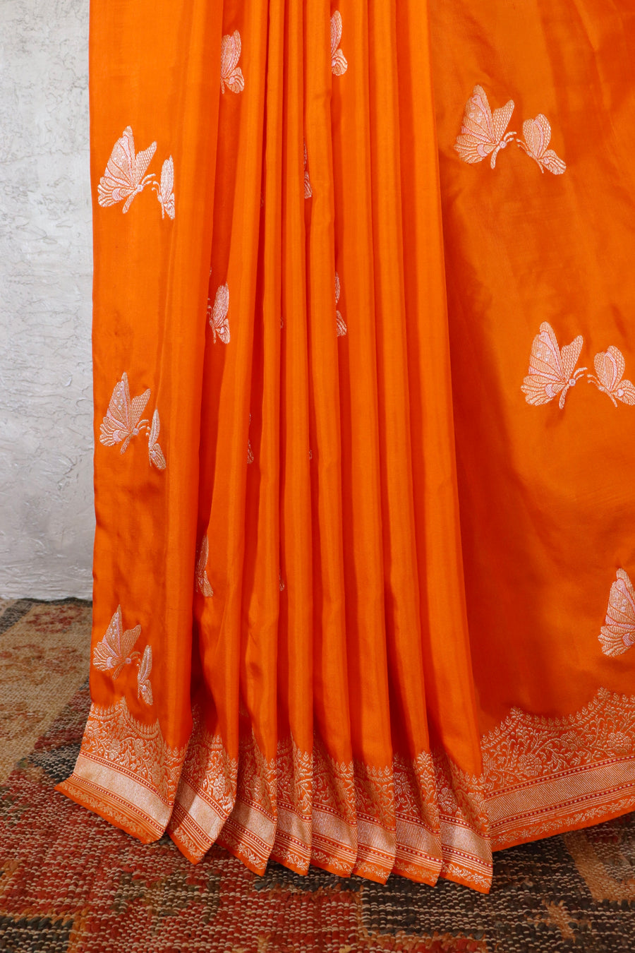 Saffron Butterfly Motif Pure Silk Handloom Banarasi Saree