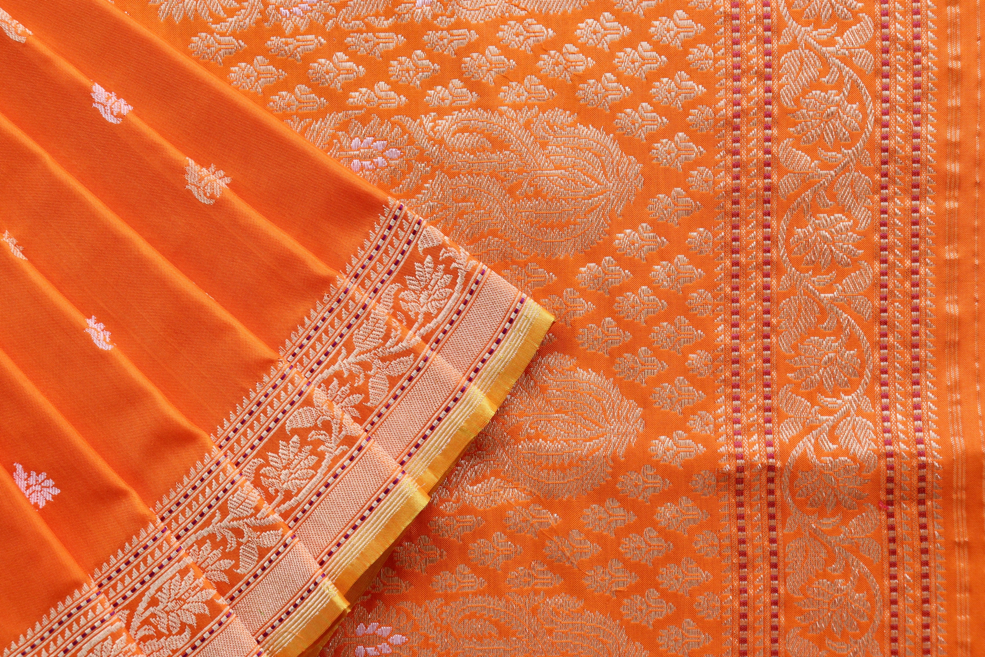 Orange Kadhua Motif Pure Silk Handloom Banarasi Saree