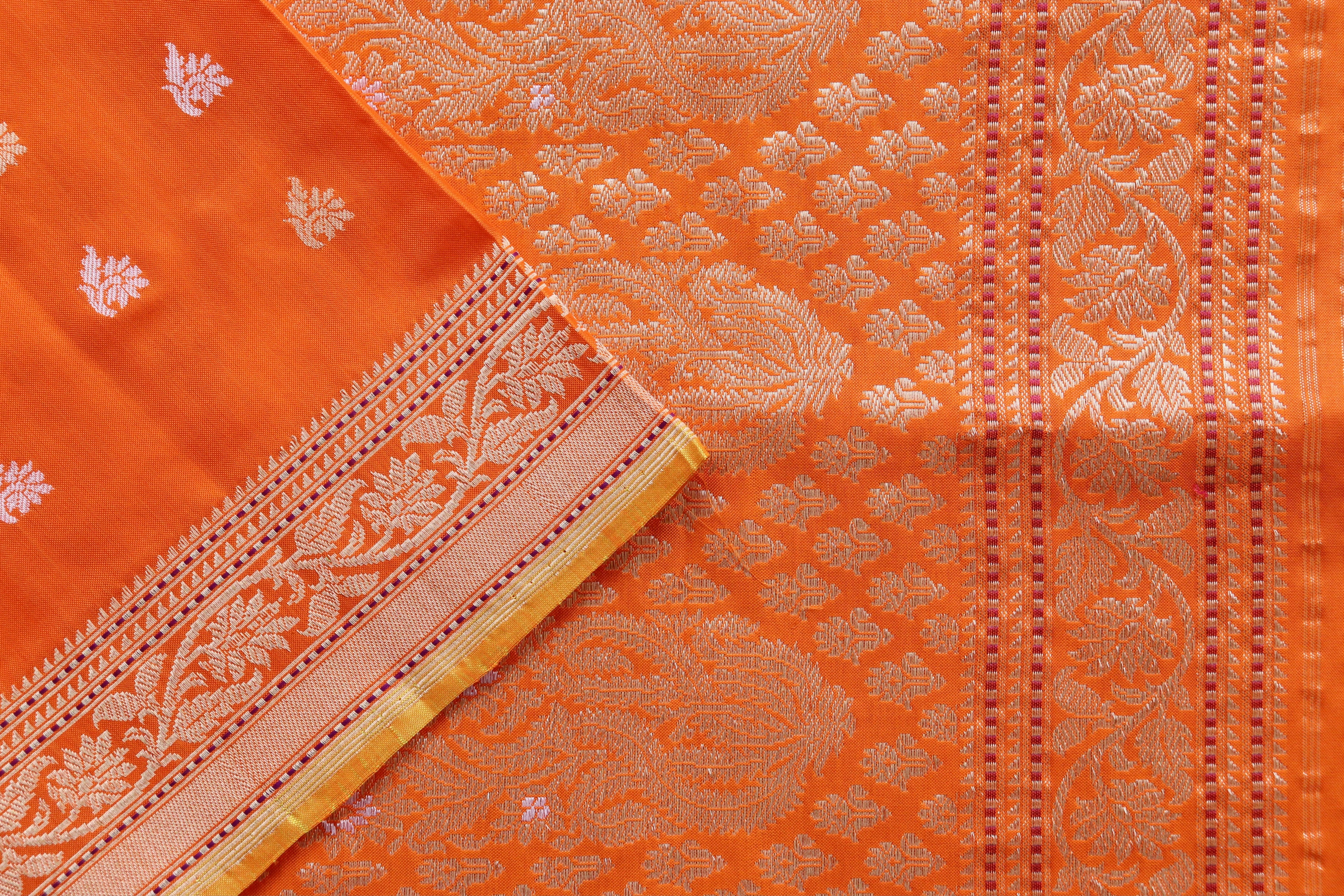 Orange Kadhua Motif Pure Silk Handloom Banarasi Saree