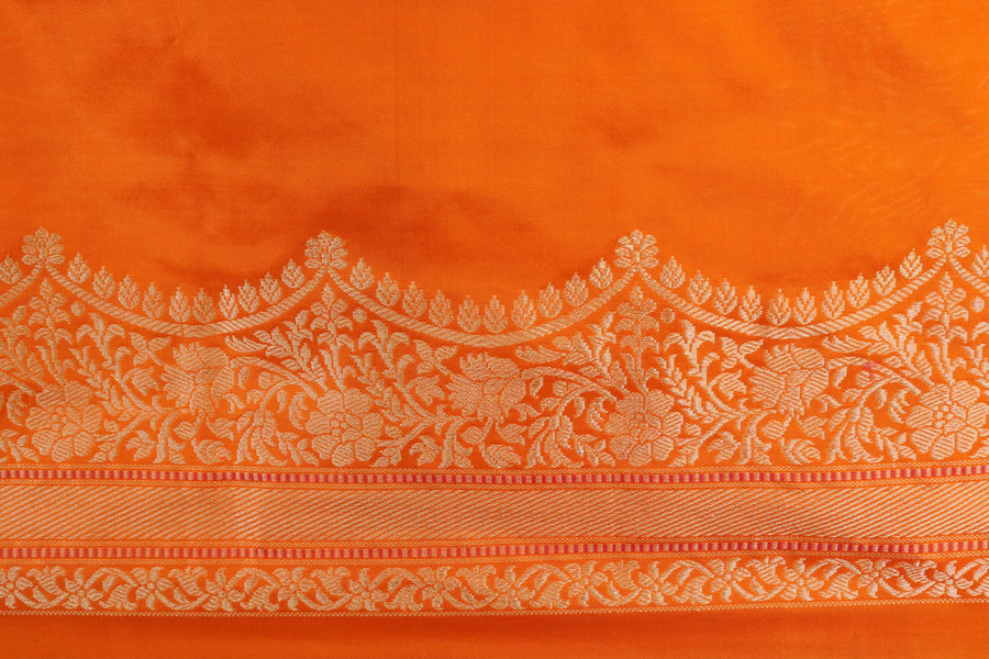 Saffron Butterfly Motif Silk Banarasi Saree | Stuti Weaves