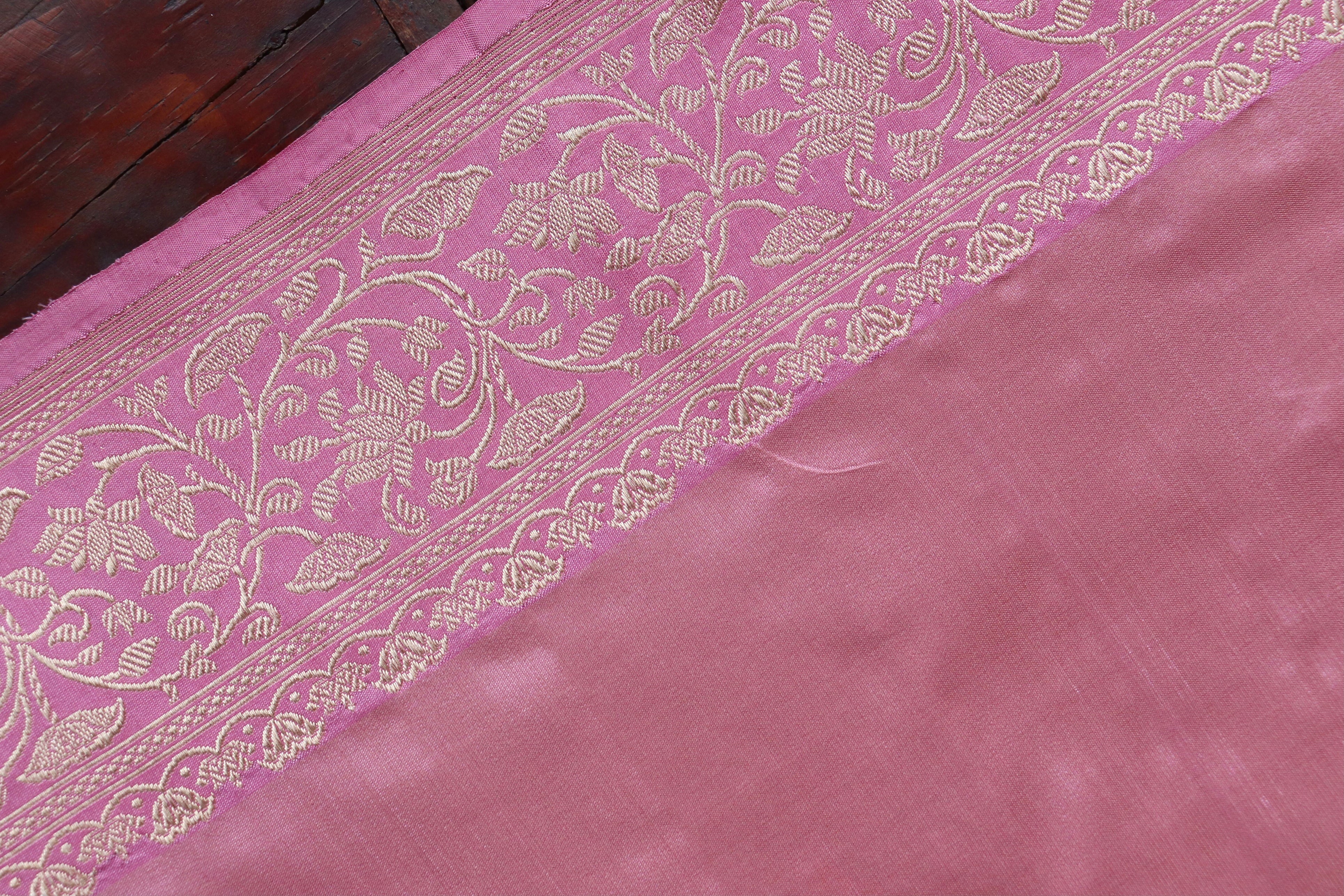 Rouge Pink Guldasta Motif Pure Kora Silk Handloom Saree