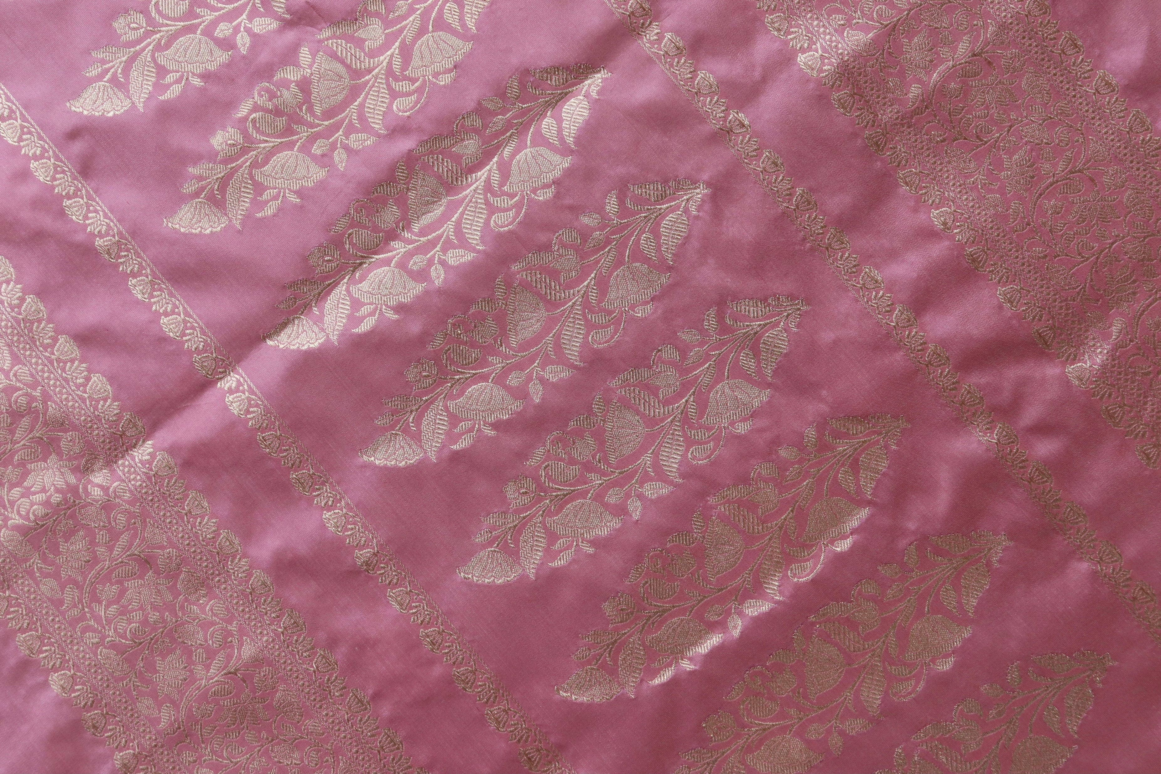 Rouge Pink Guldasta Motif Pure Kora Silk Handloom Saree