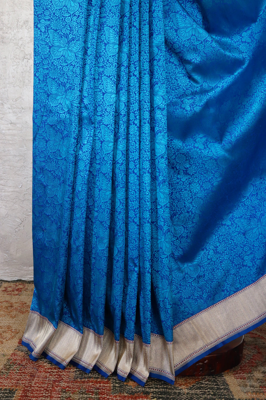Blue Butterfly Resham Handwoven Banarasi Tanchoi Silk Saree