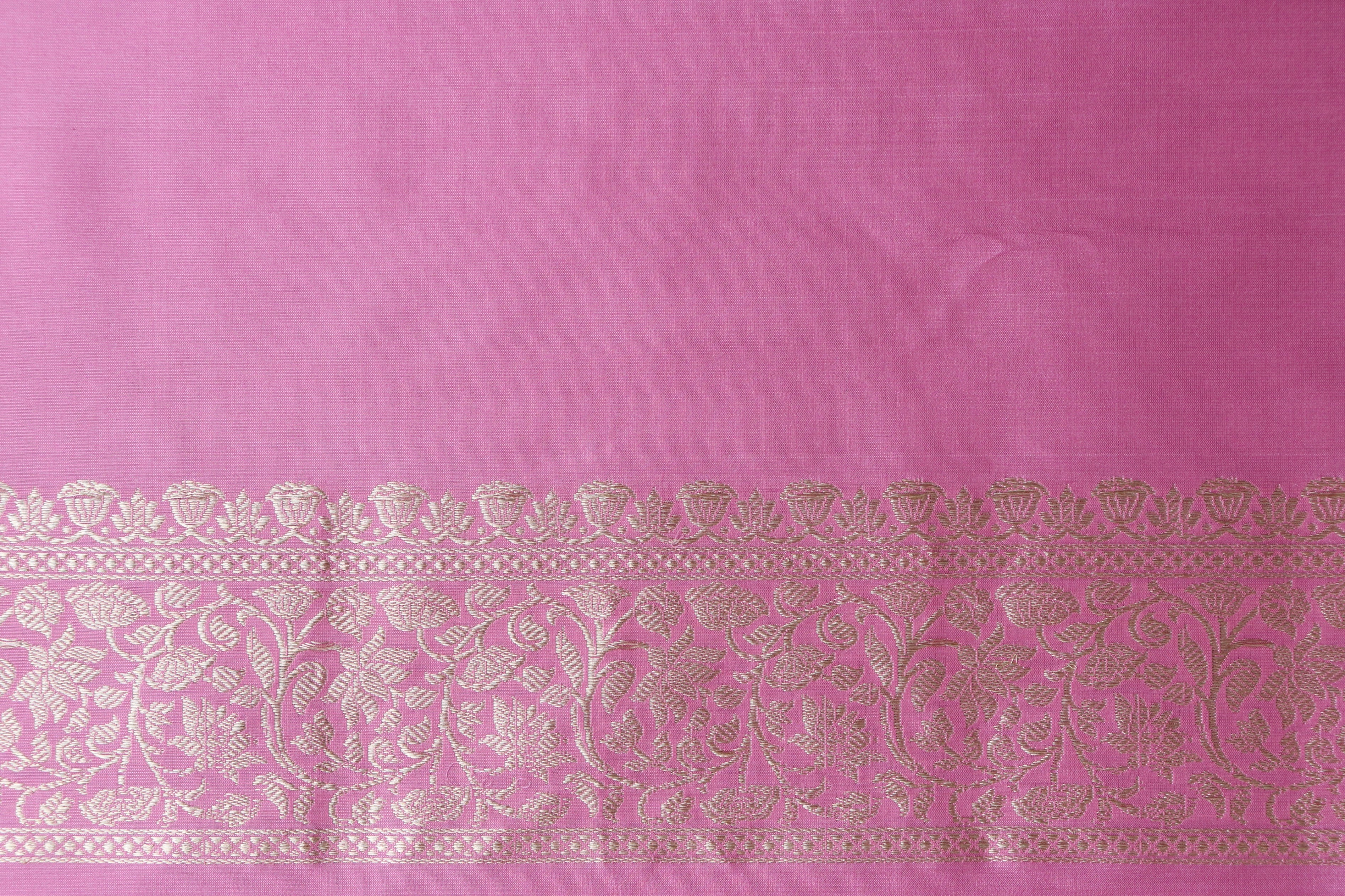 Rouge Pink Guldasta Motif Pure Kora Silk Handloom Saree