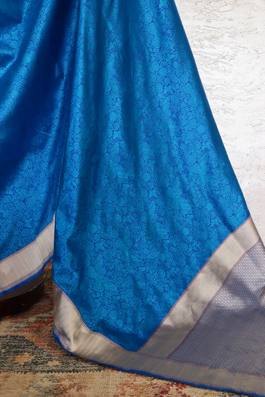 Blue Butterfly Resham Handwoven Banarasi Tanchoi Silk Saree