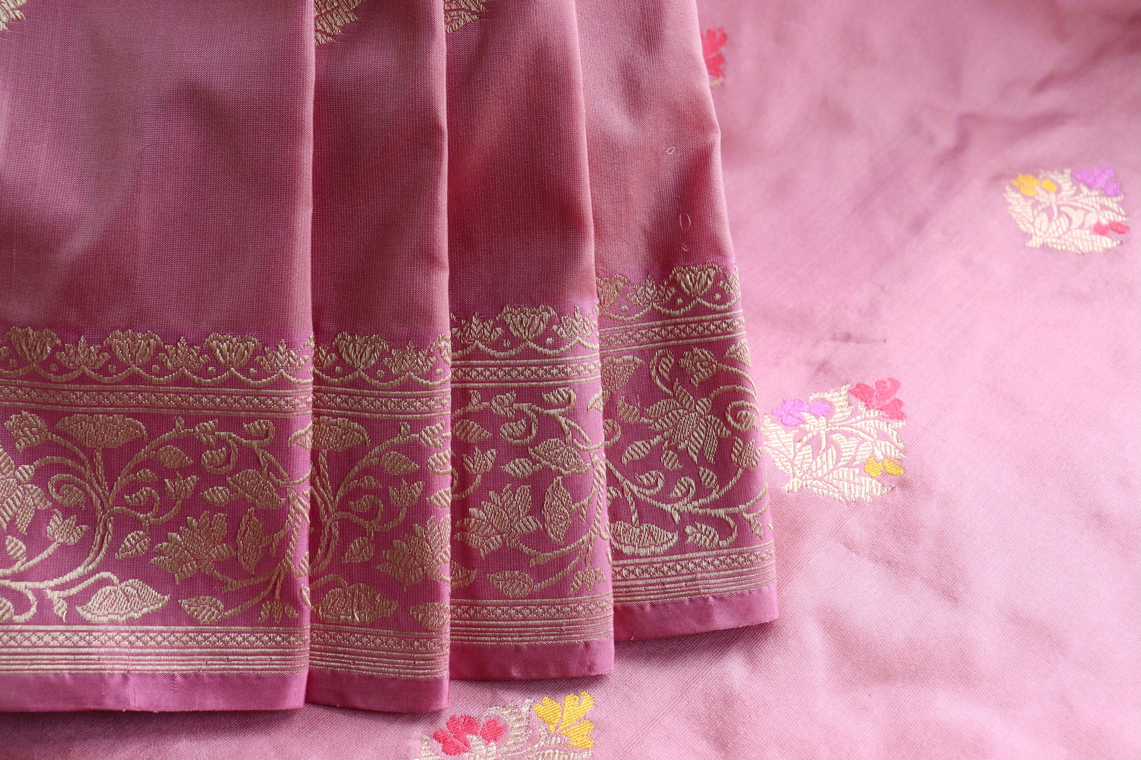 Rouge Pink Guldasta Motif Pure Kora Silk Handloom Saree