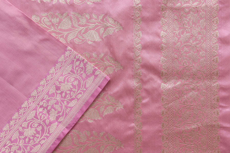 Full drape of Rouge Pink Guldasta pure silk handloom saree