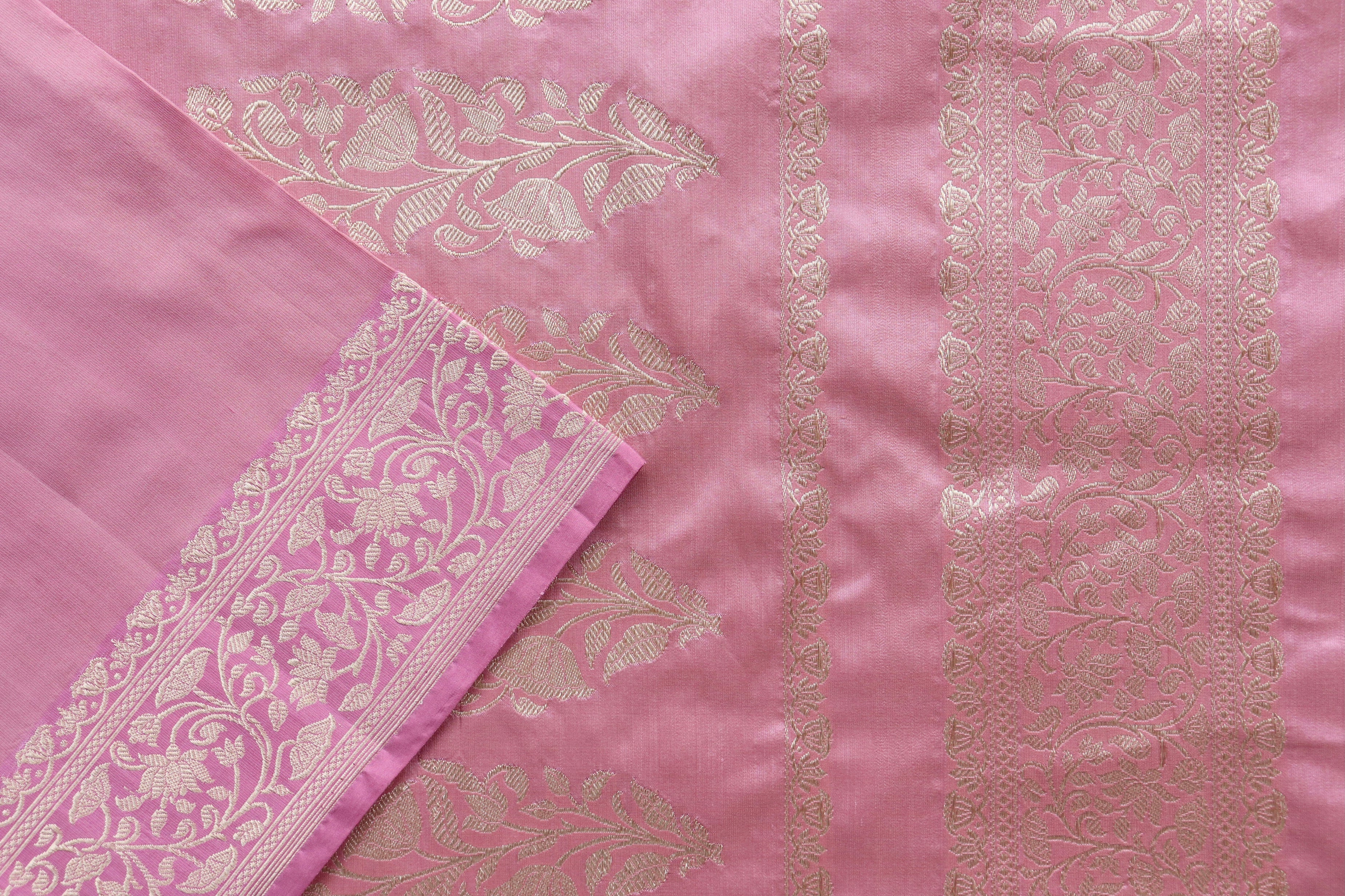 Rouge Pink Guldasta Motif Pure Kora Silk Handloom Saree