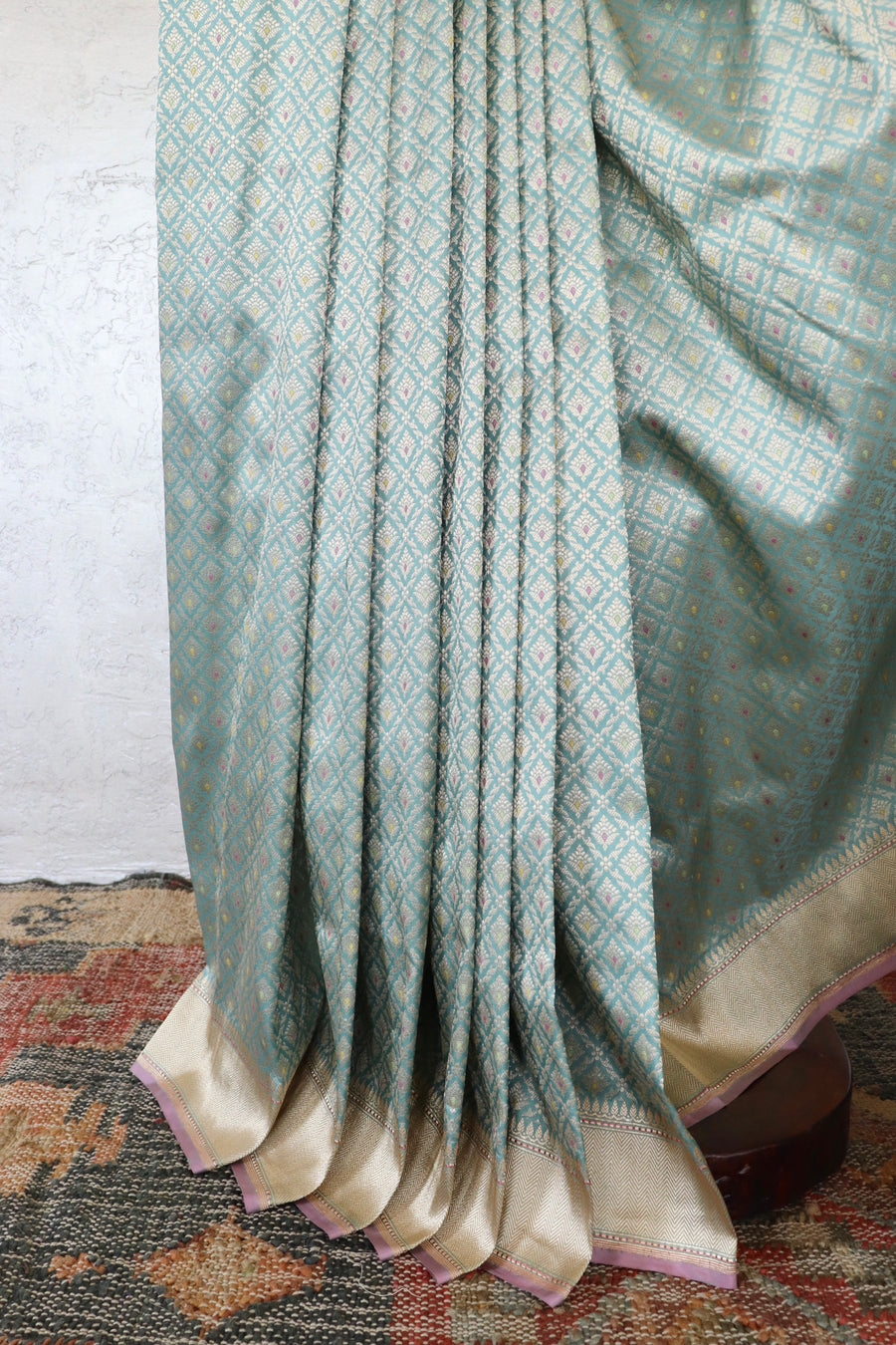Sea Green Meenadar Tanchoi Pure Silk Handloom Banarasi Saree