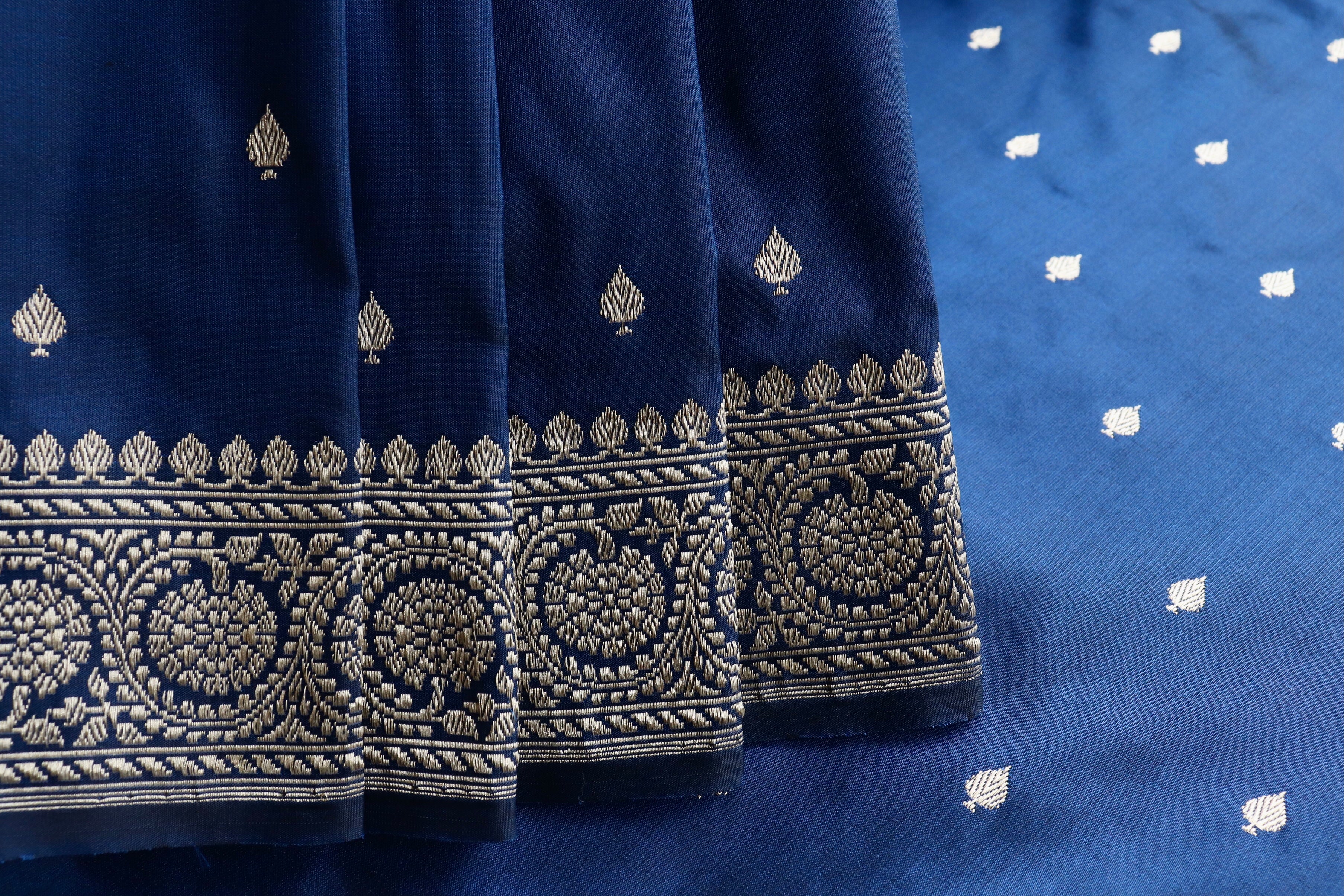 Navy Blue Kadhua Motif Pure Silk Handloom Banarasi Saree