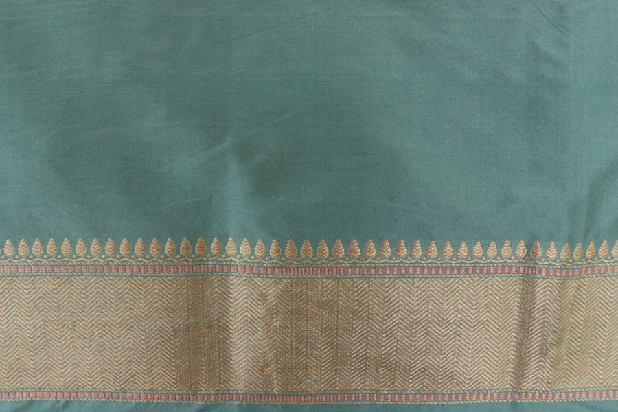 Sea Green Meenadar Tanchoi Pure Silk Handloom Banarasi Saree