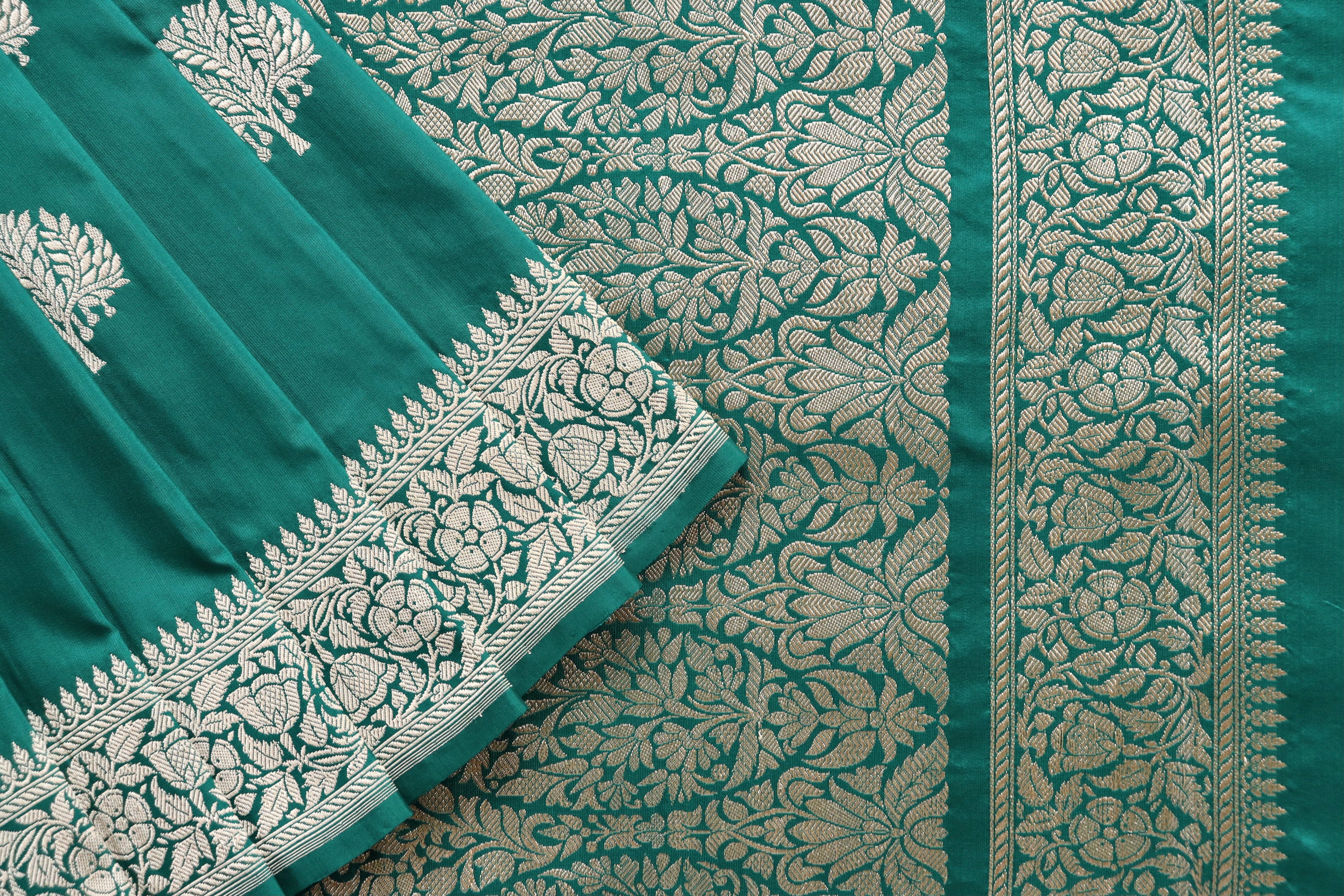 Bottle Green Kadhua Motif Pure Silk Handloom Banarasi Saree