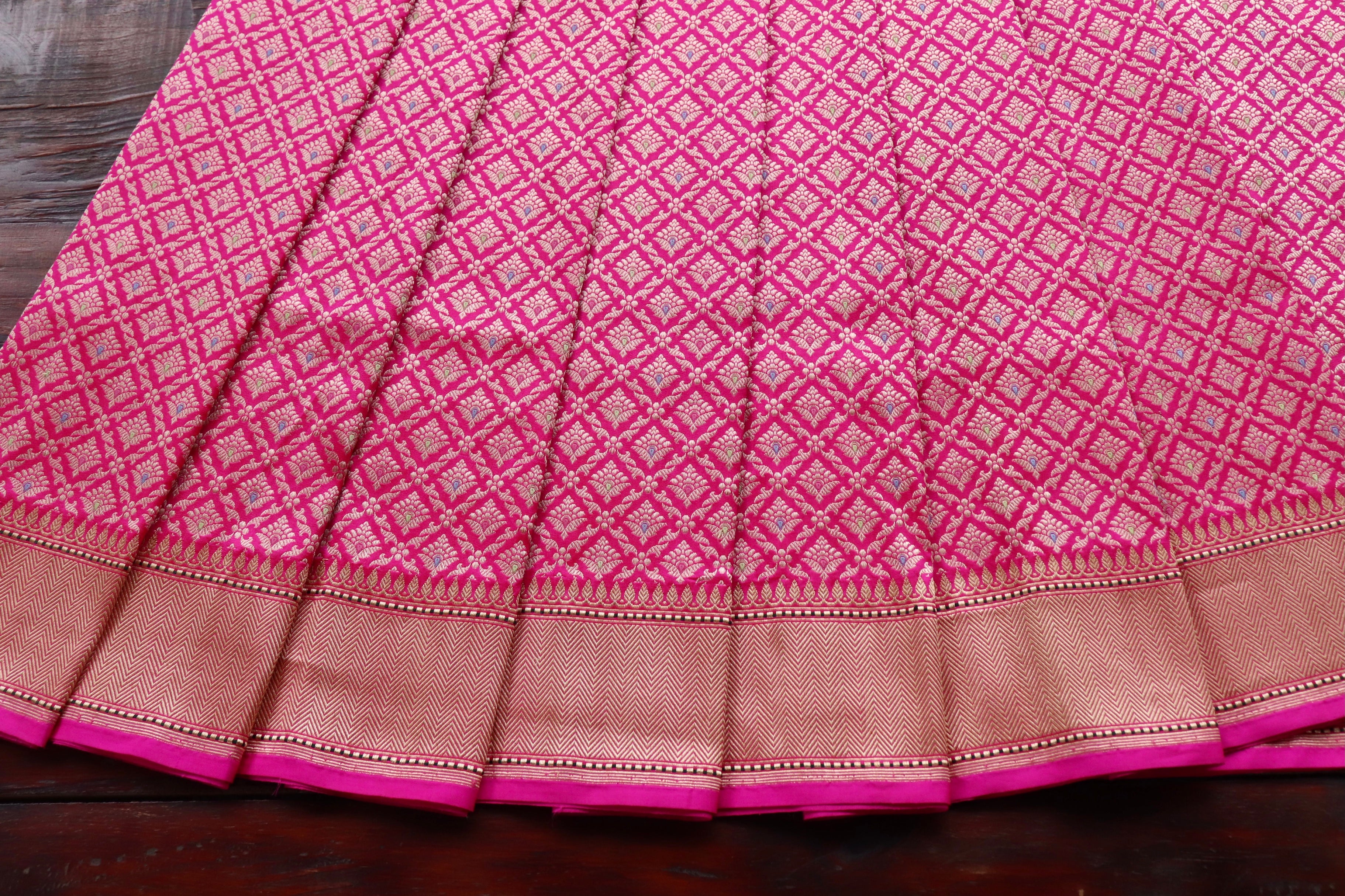 Pink Meenadar Handwoven Banarasi Tanchoi Silk Saree