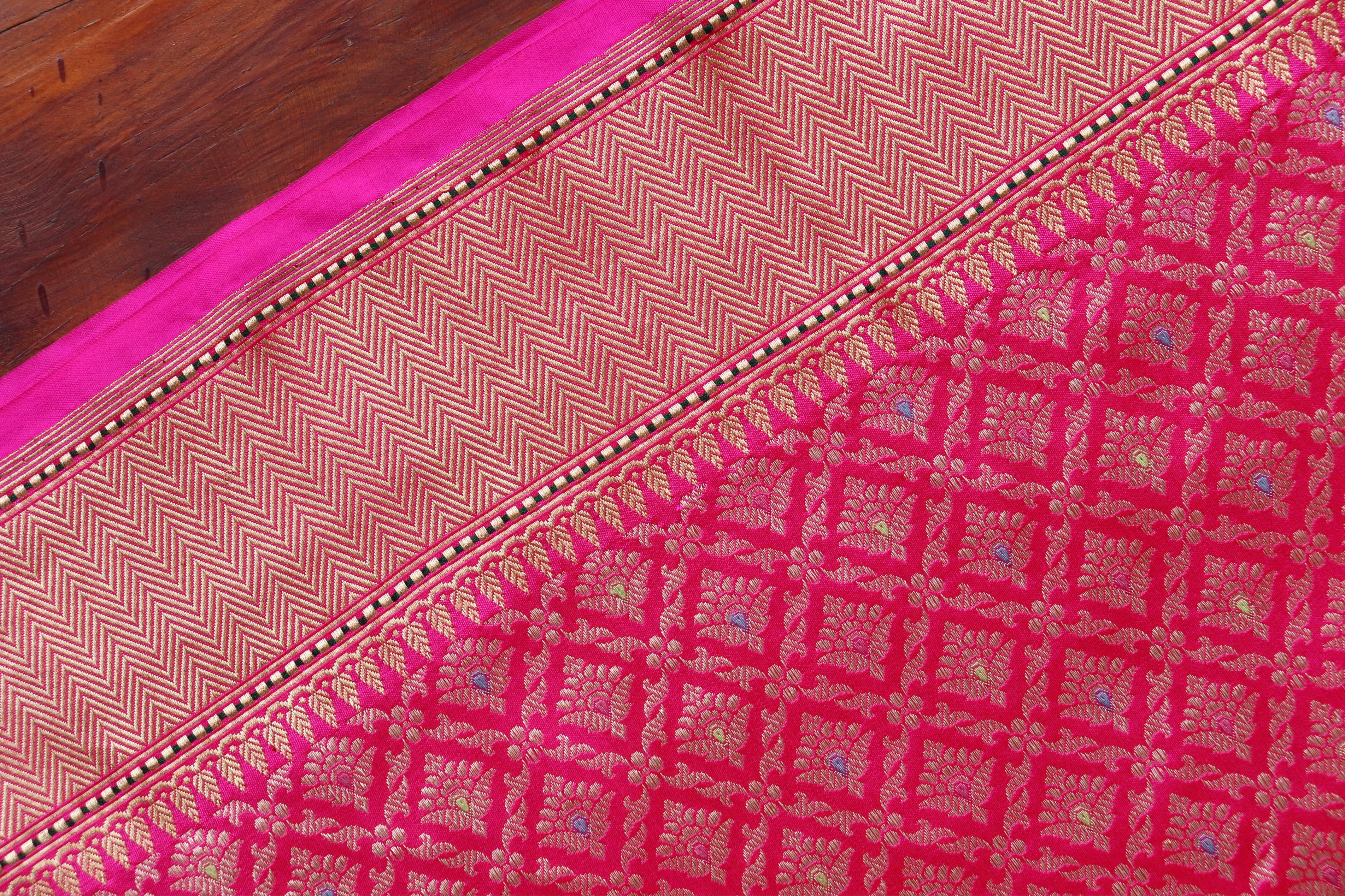 Pink Meenadar Handwoven Banarasi Tanchoi Silk Saree