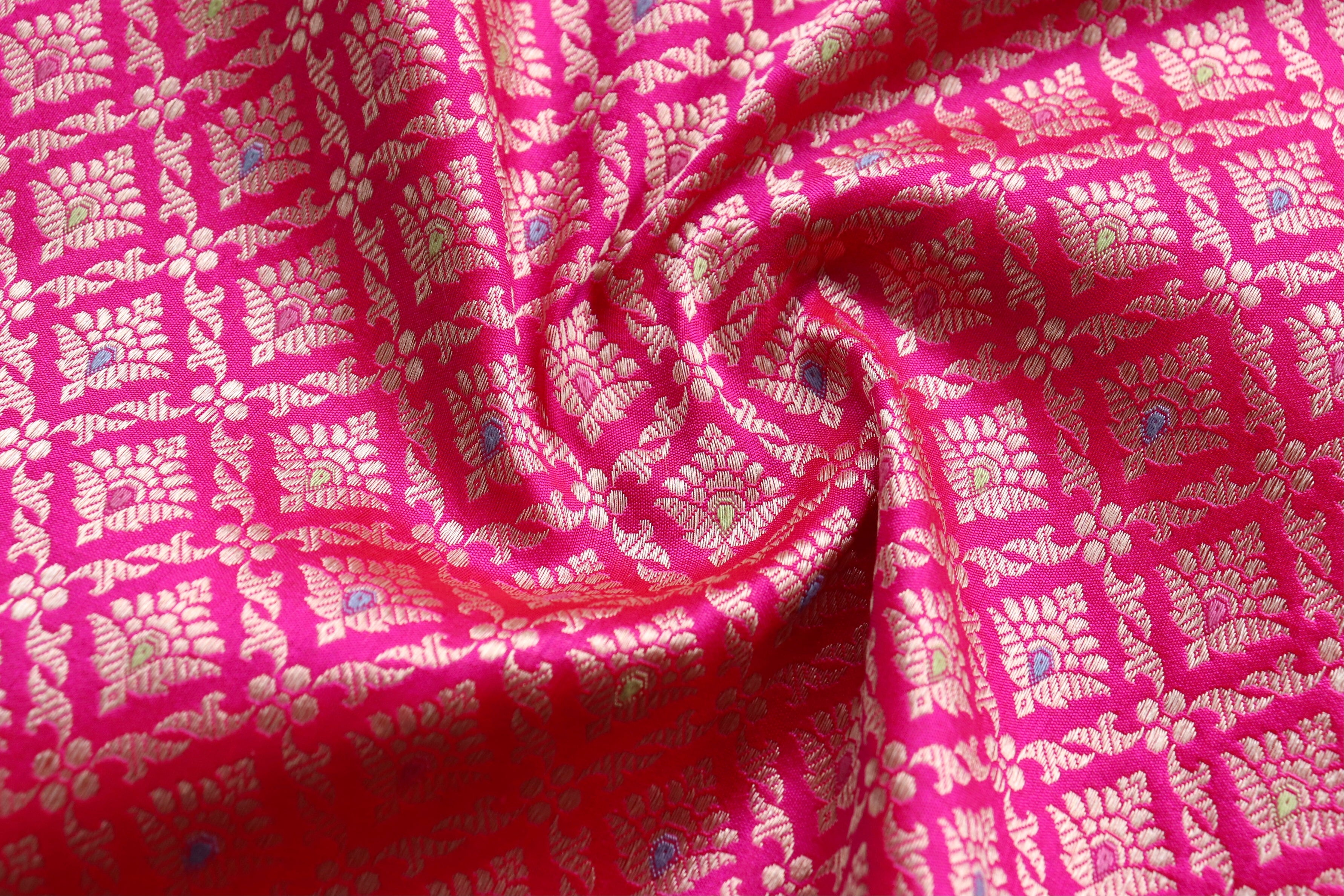 Pink Meenadar Handwoven Banarasi Tanchoi Silk Saree