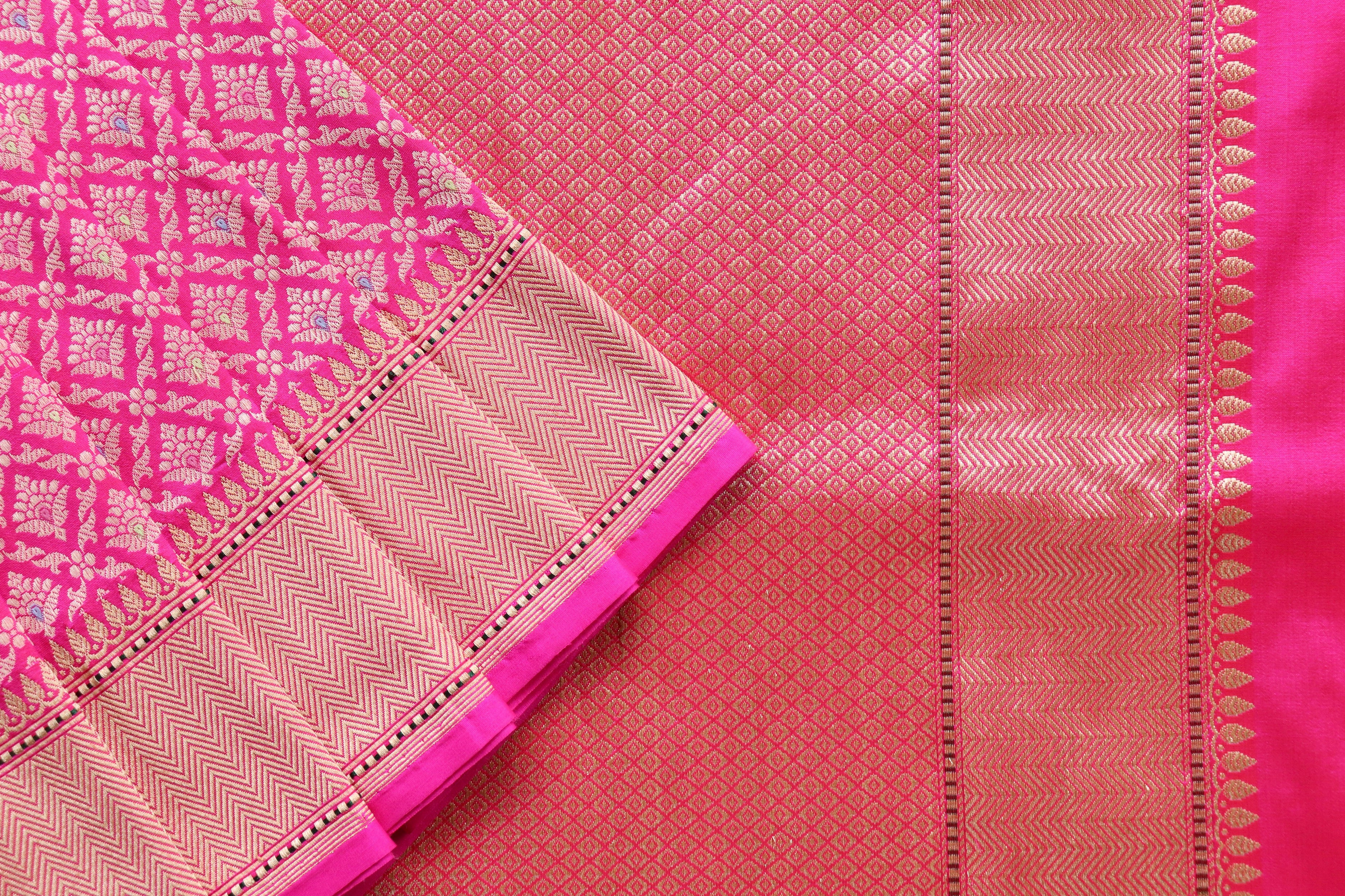 Pink Meenadar Handwoven Banarasi Tanchoi Silk Saree