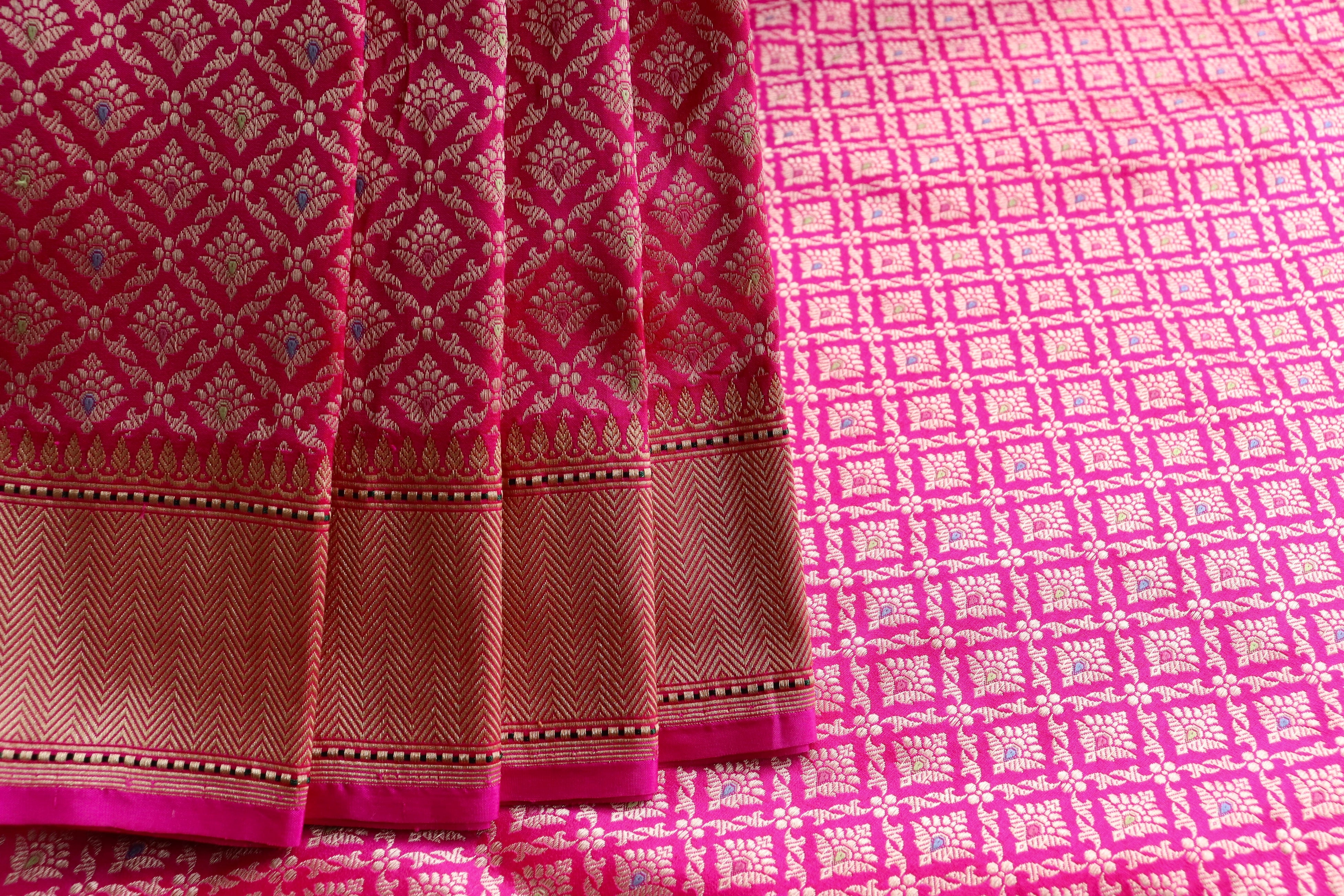 Pink Meenadar Handwoven Banarasi Tanchoi Silk Saree