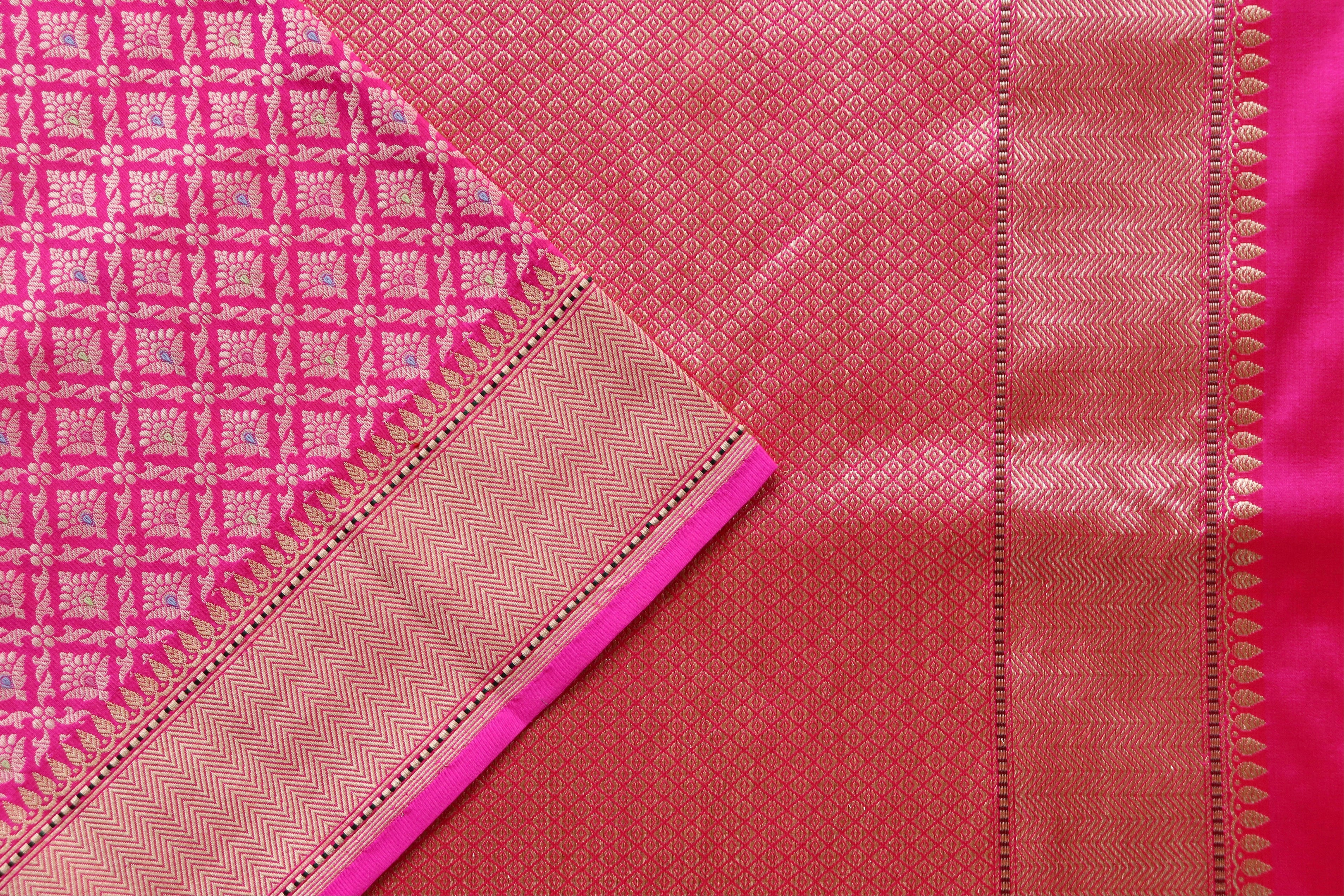 Pink Meenadar Handwoven Banarasi Tanchoi Silk Saree