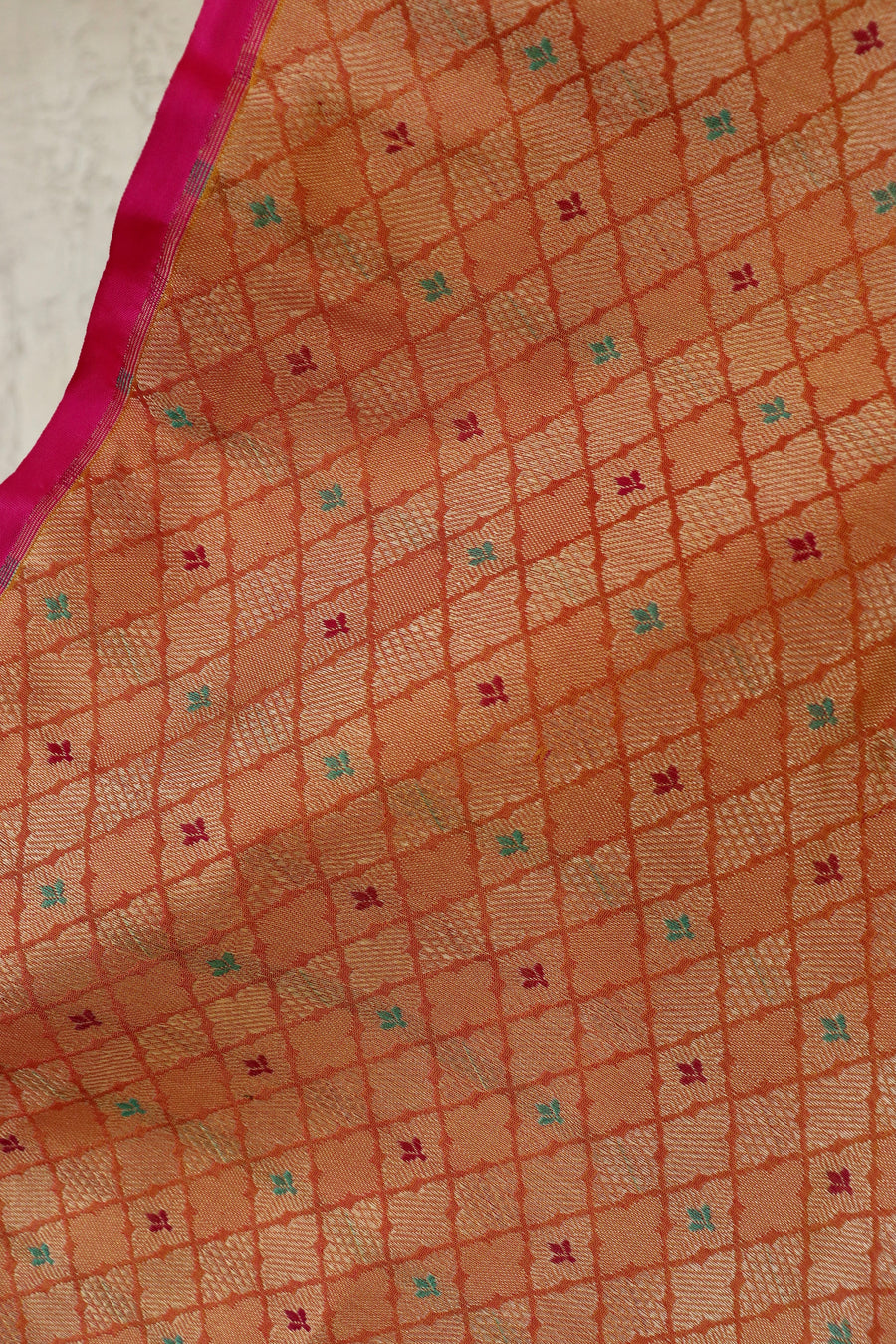 Dark Peach Meenadar Tanchoi Pure Silk Handloom Banarasi Saree