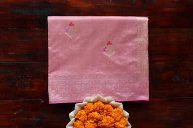 Rouge Pink handloom Banarsi saree with guldasta motifs in pure silk