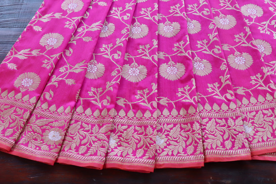 Blouse piece for Rich Pink Blue Kadhua Phool Jangla saree