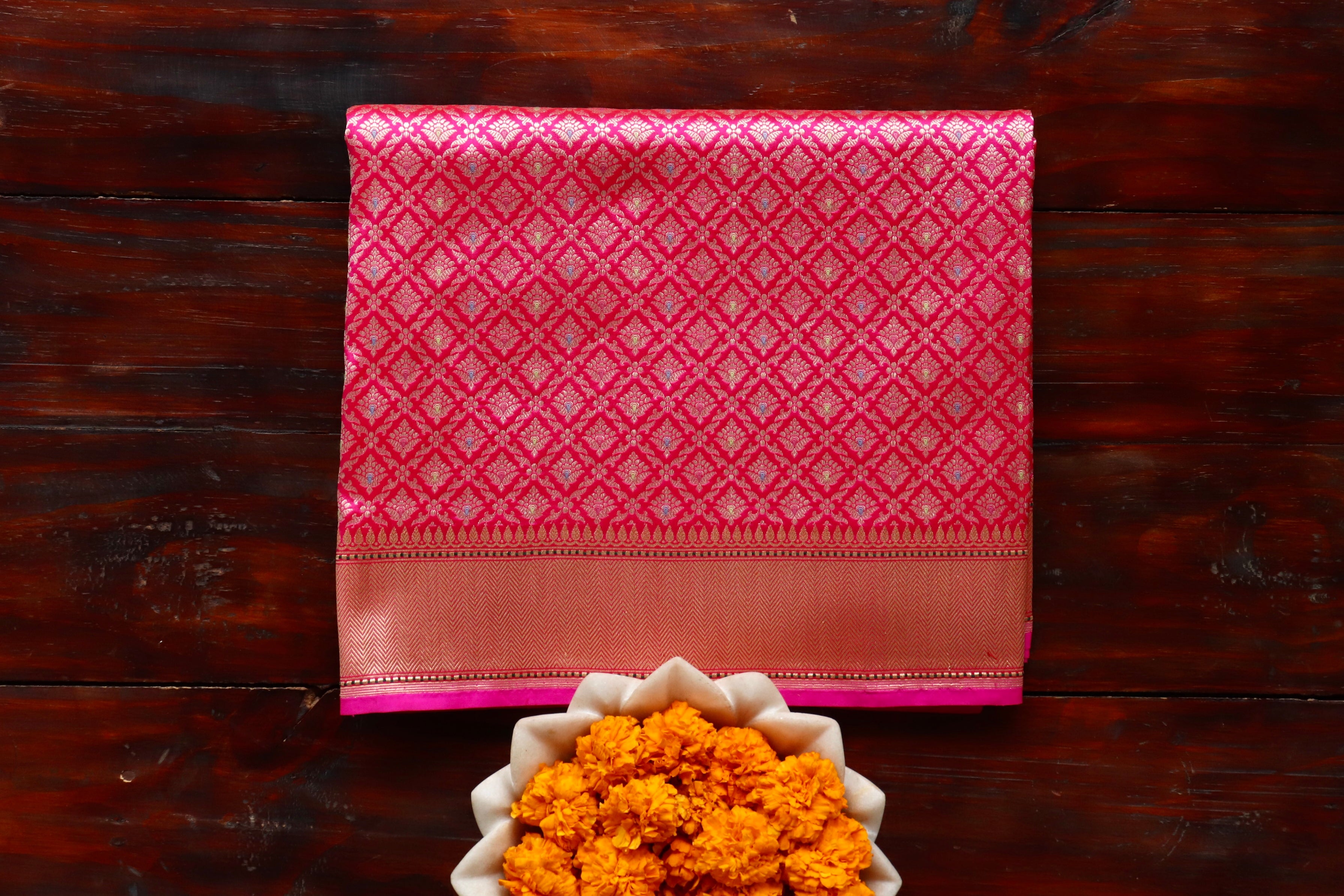 Pink Meenadar Handwoven Banarasi Tanchoi Silk Saree