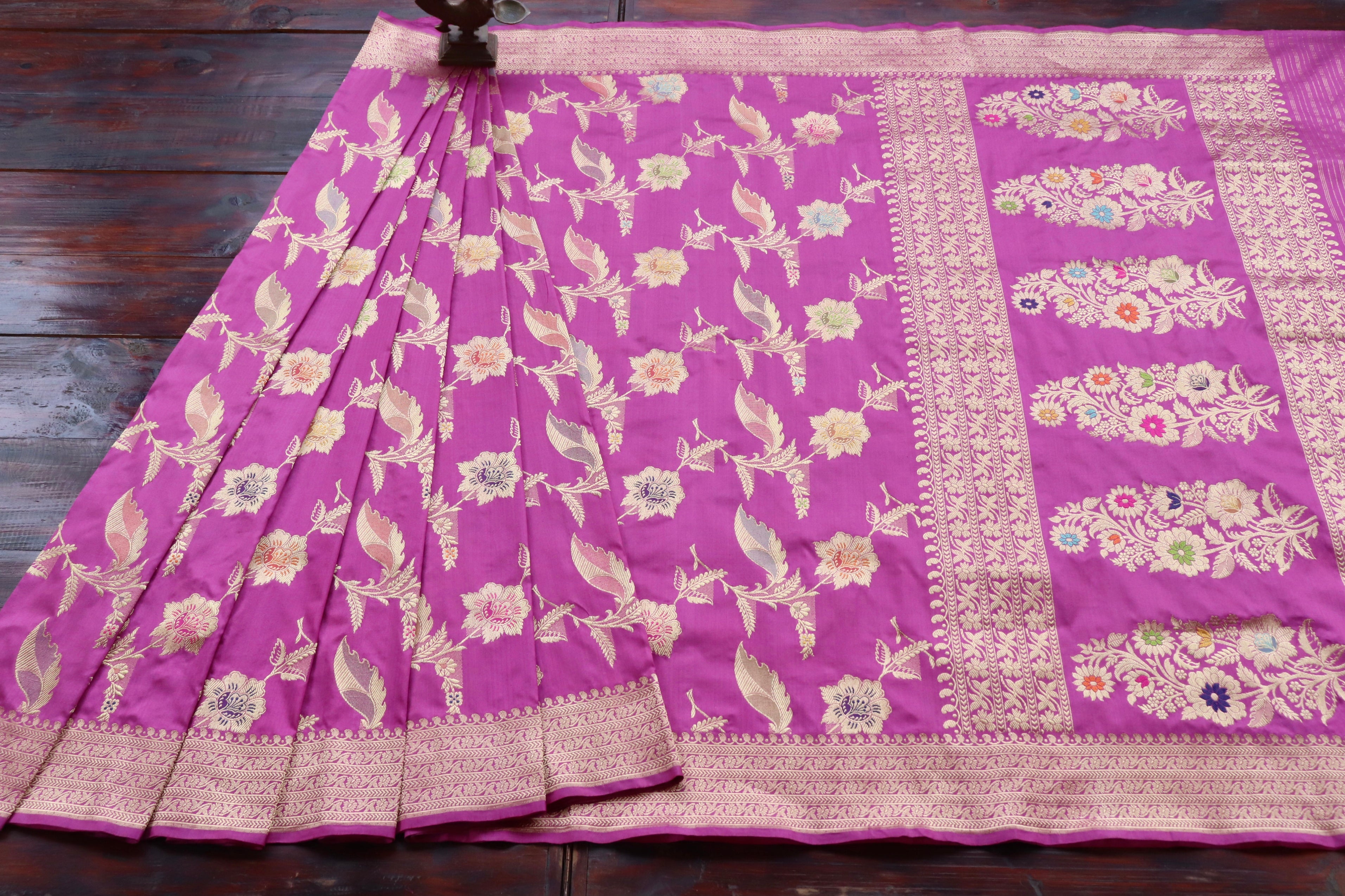 Purple Meenadar Pure Silk Handloom Banarasi Jangla Saree